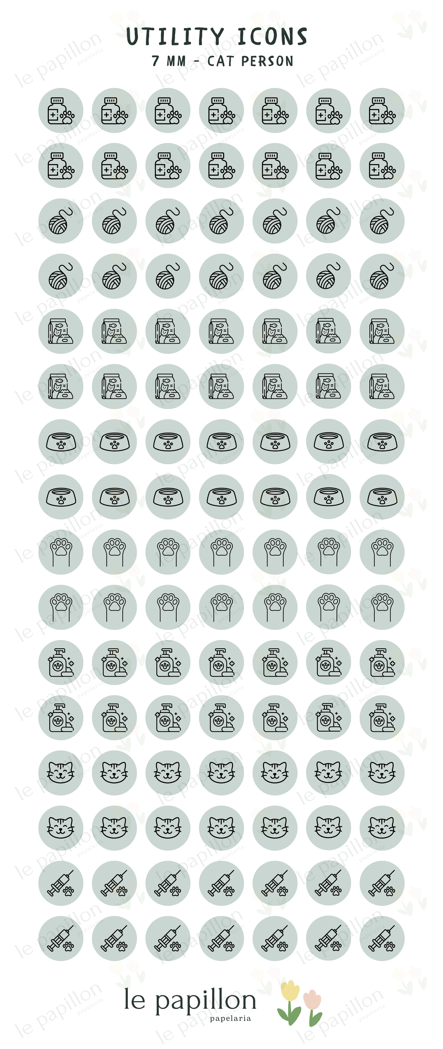 Cartela Utility Icons 7mm - Cat Person