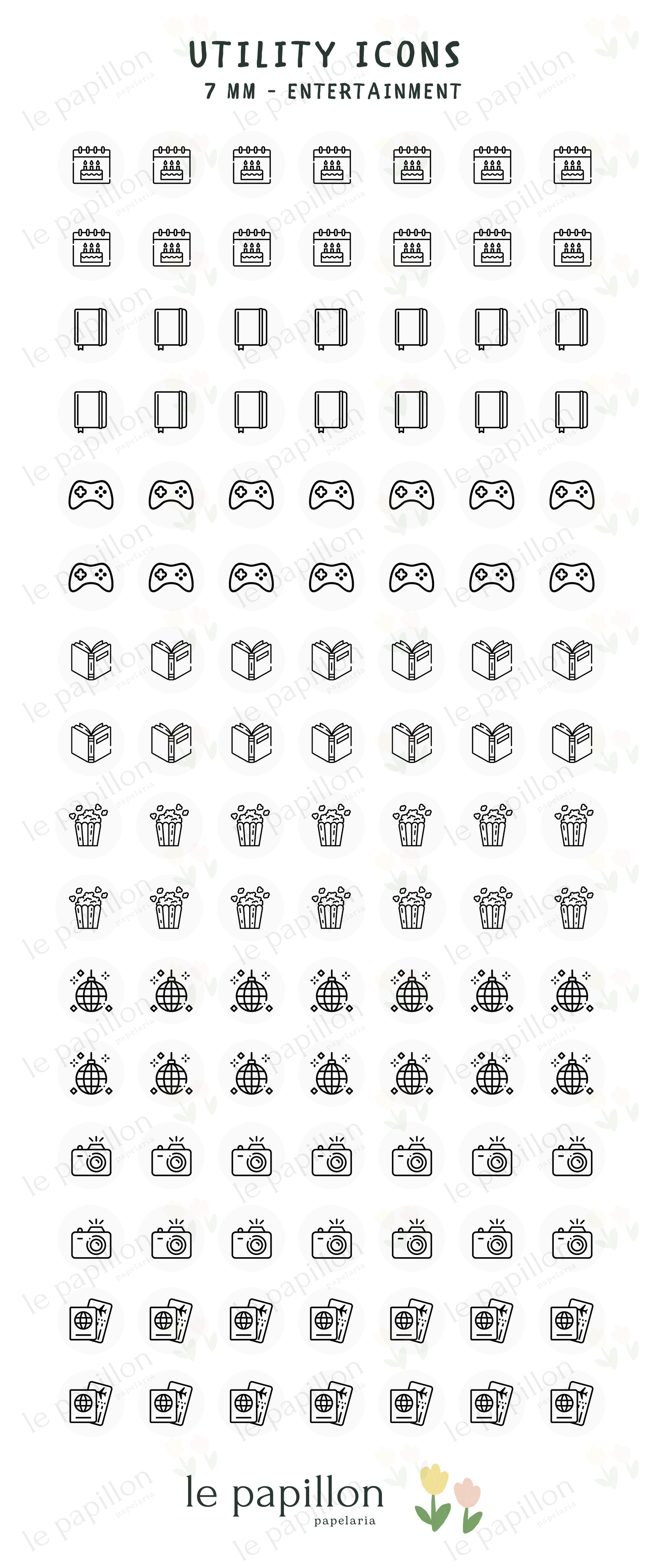 Cartela Utility Icons 7mm - Entertainment