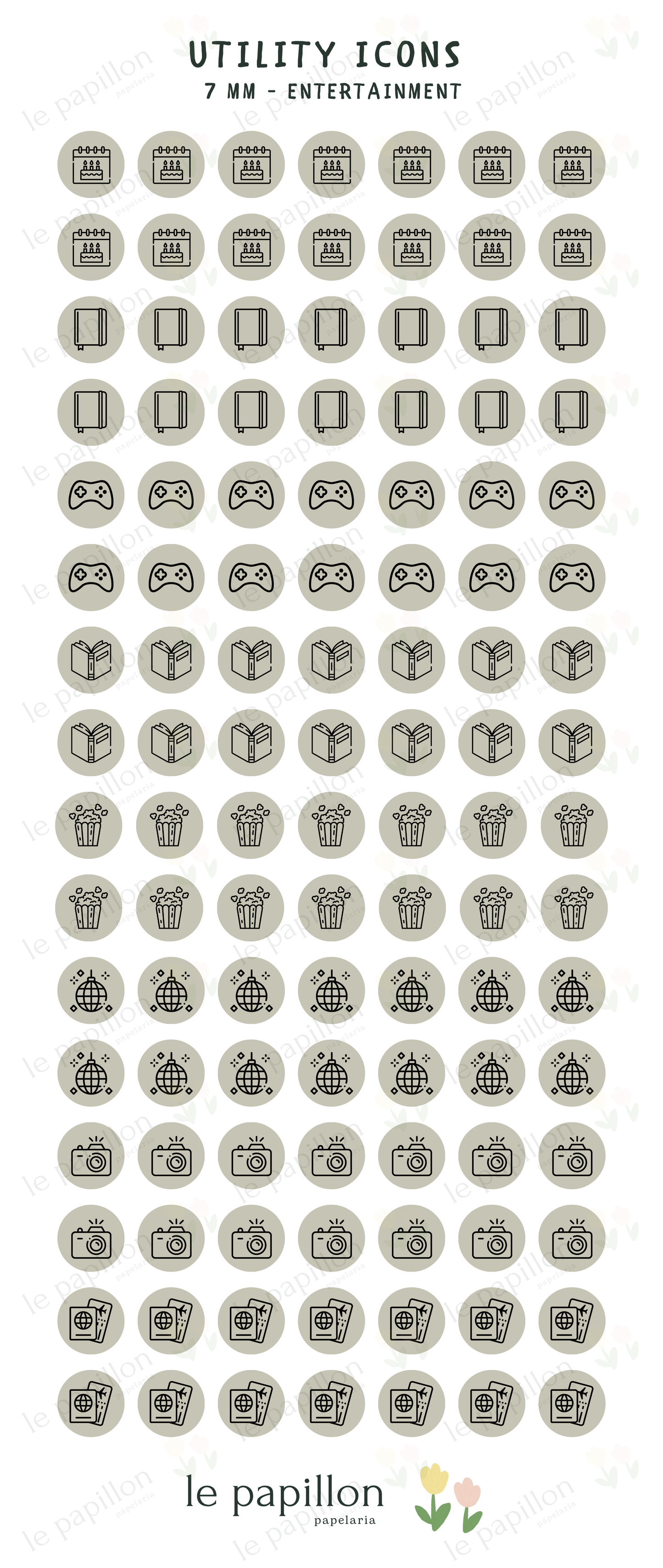 Cartela Utility Icons 7mm - Entertainment