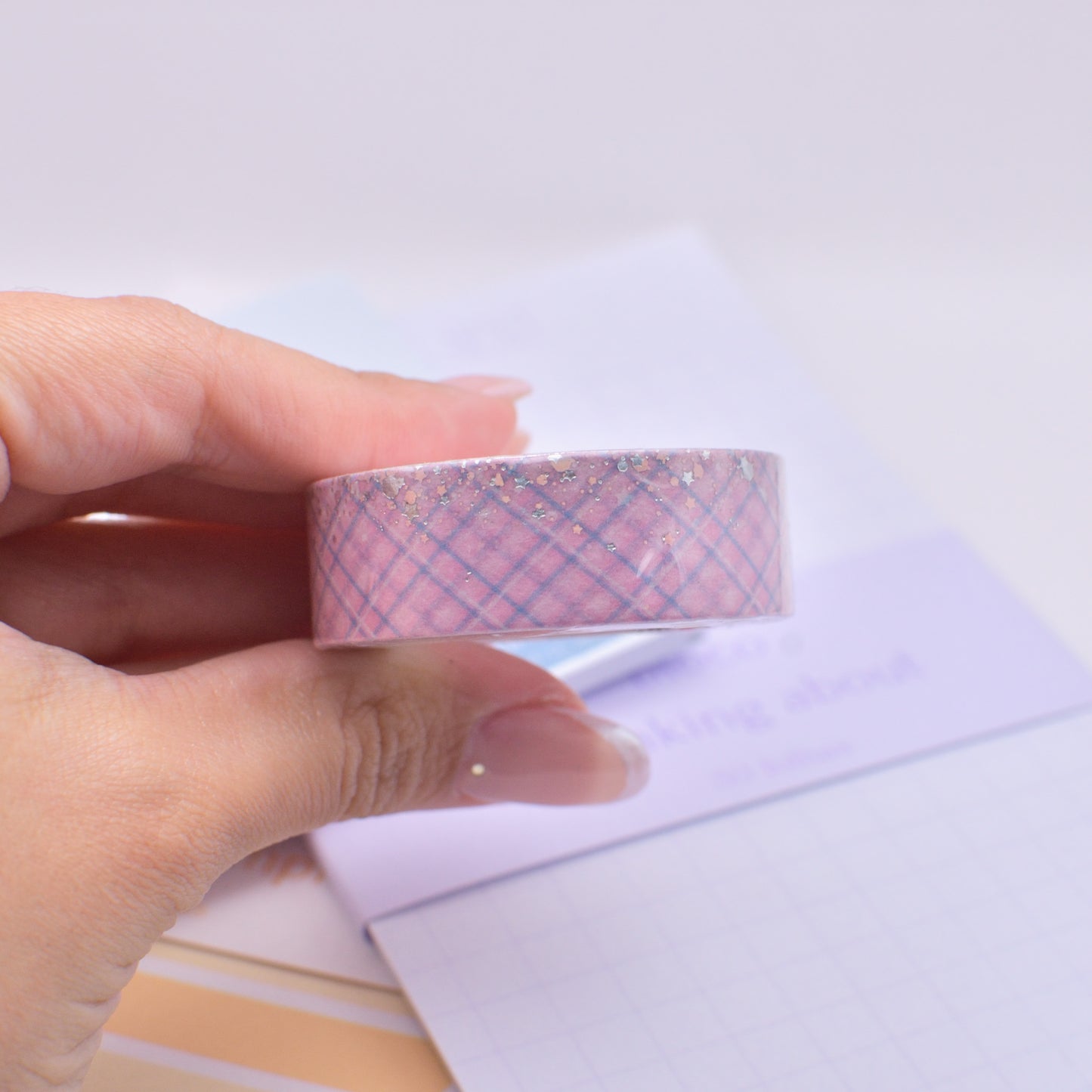 Amostra de Washi Tape - Simply Gilded 15 mm - Cotton Candy Plaid Stardust Pink