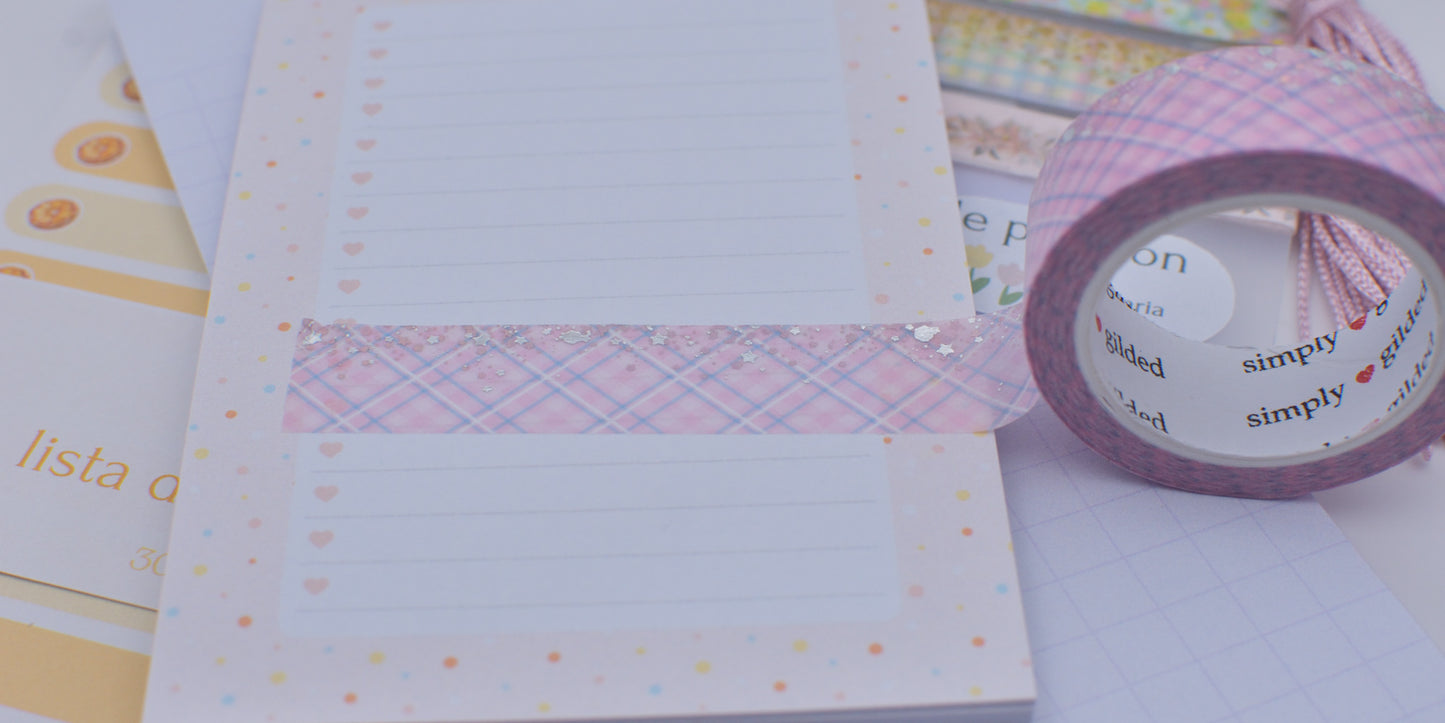 Amostra de Washi Tape - Simply Gilded 15 mm - Cotton Candy Plaid Stardust Pink