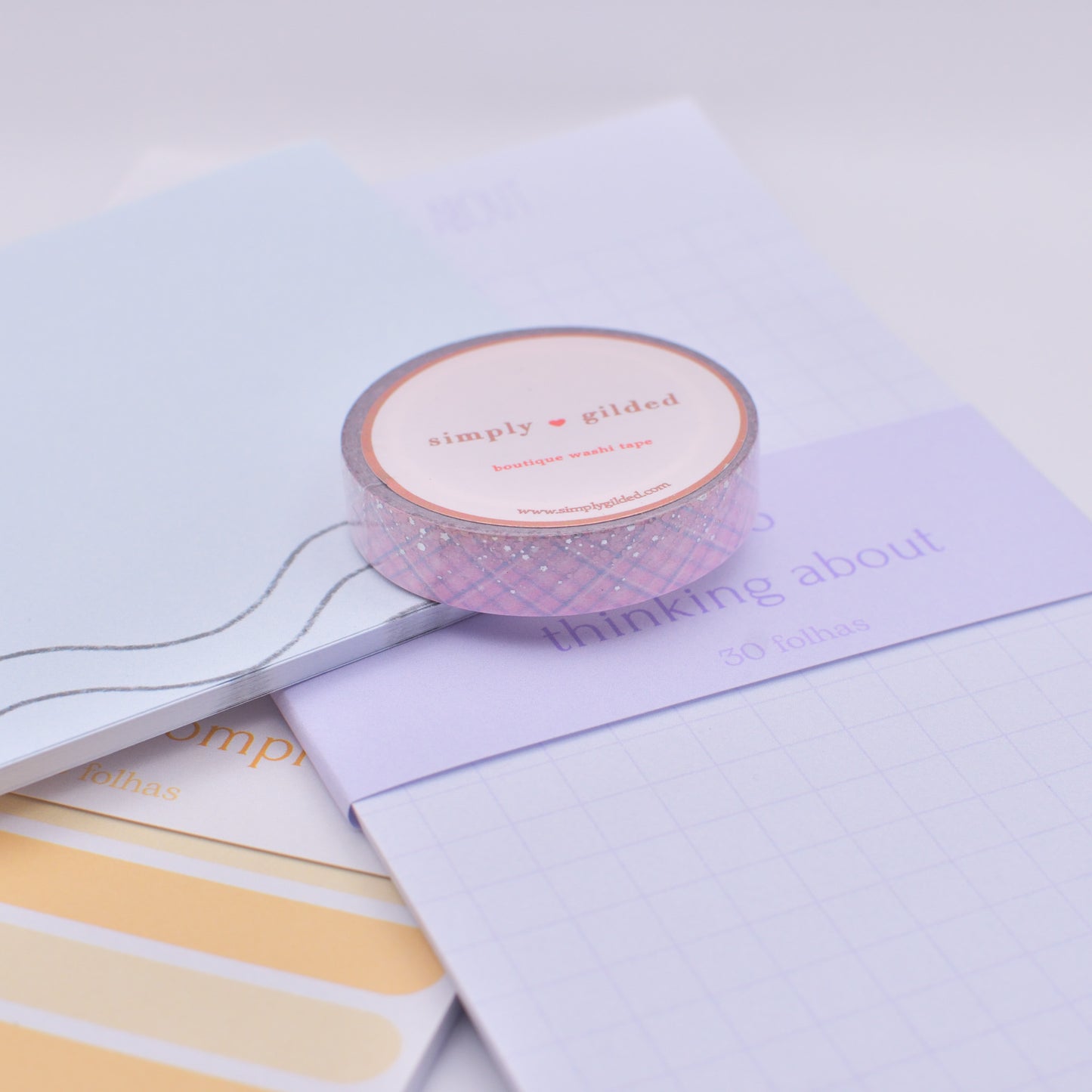 Amostra de Washi Tape - Simply Gilded 10 mm - Cotton Candy Plaid Stardust Pink