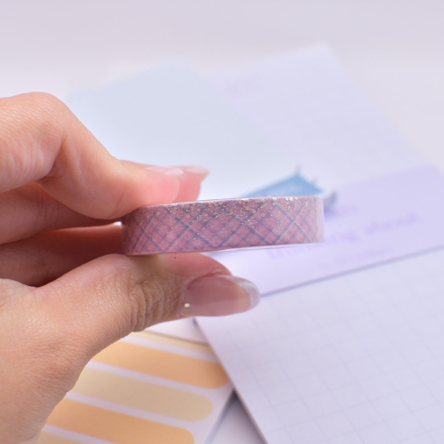 Amostra de Washi Tape - Simply Gilded 10 mm - Cotton Candy Plaid Stardust Pink