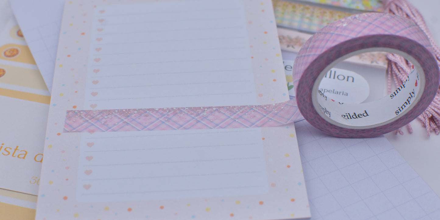 Amostra de Washi Tape - Simply Gilded 10 mm - Cotton Candy Plaid Stardust Pink