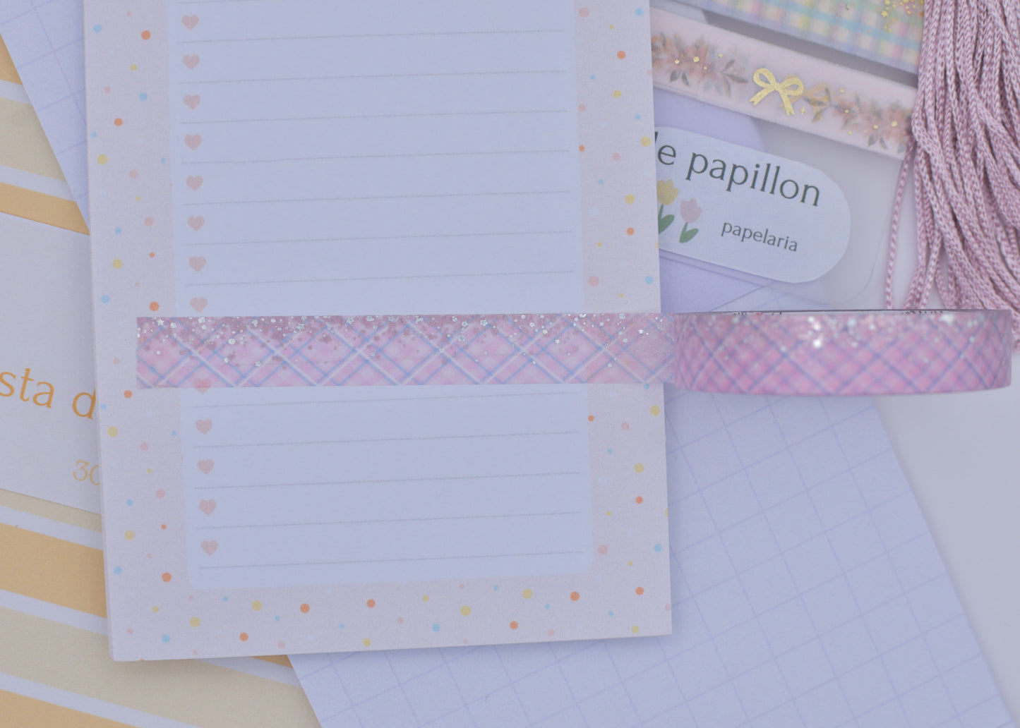Amostra de Washi Tape - Simply Gilded 10 mm - Cotton Candy Plaid Stardust Pink