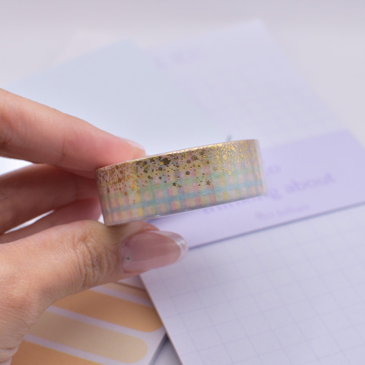Amostra de Washi Tape - Simply Gilded 15 mm - Rainbow Gingham Stardust