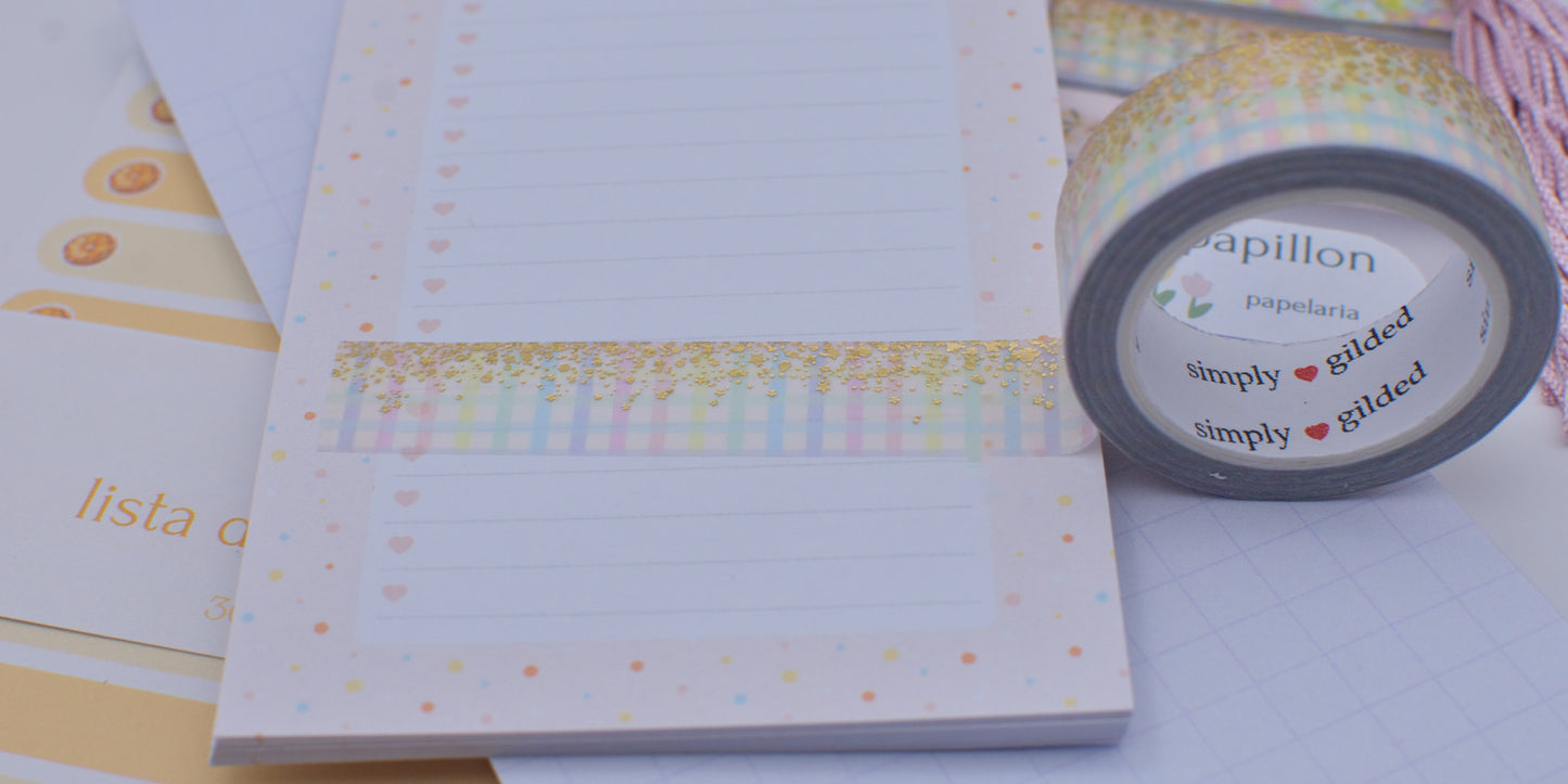 Amostra de Washi Tape - Simply Gilded 15 mm - Rainbow Gingham Stardust