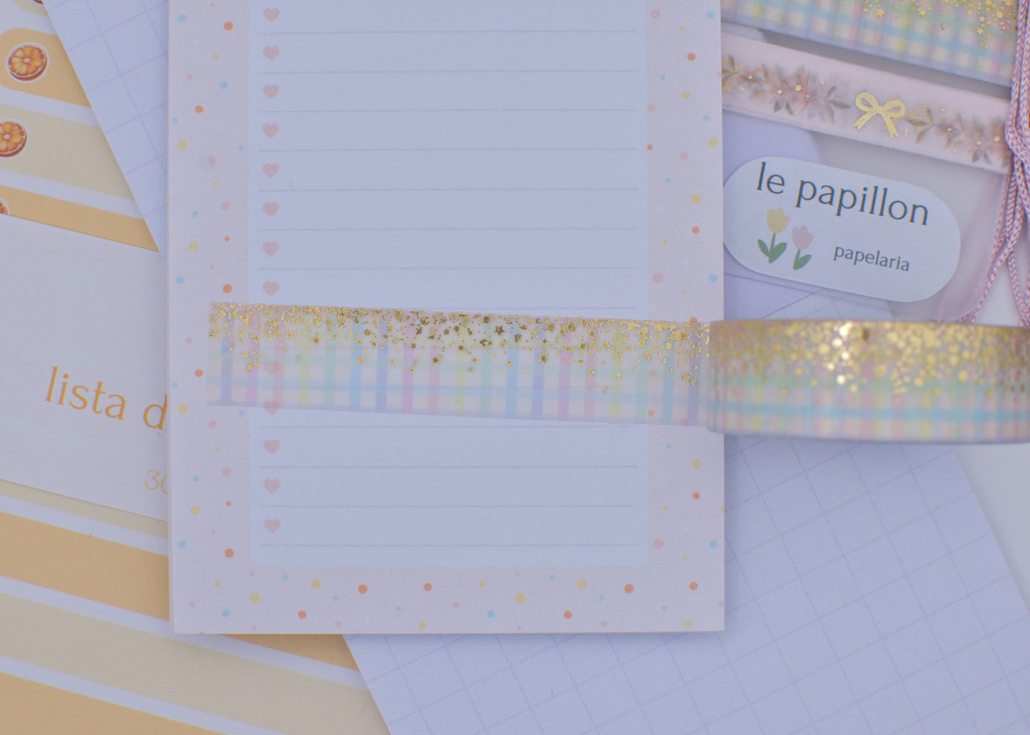 Amostra de Washi Tape - Simply Gilded 15 mm - Rainbow Gingham Stardust
