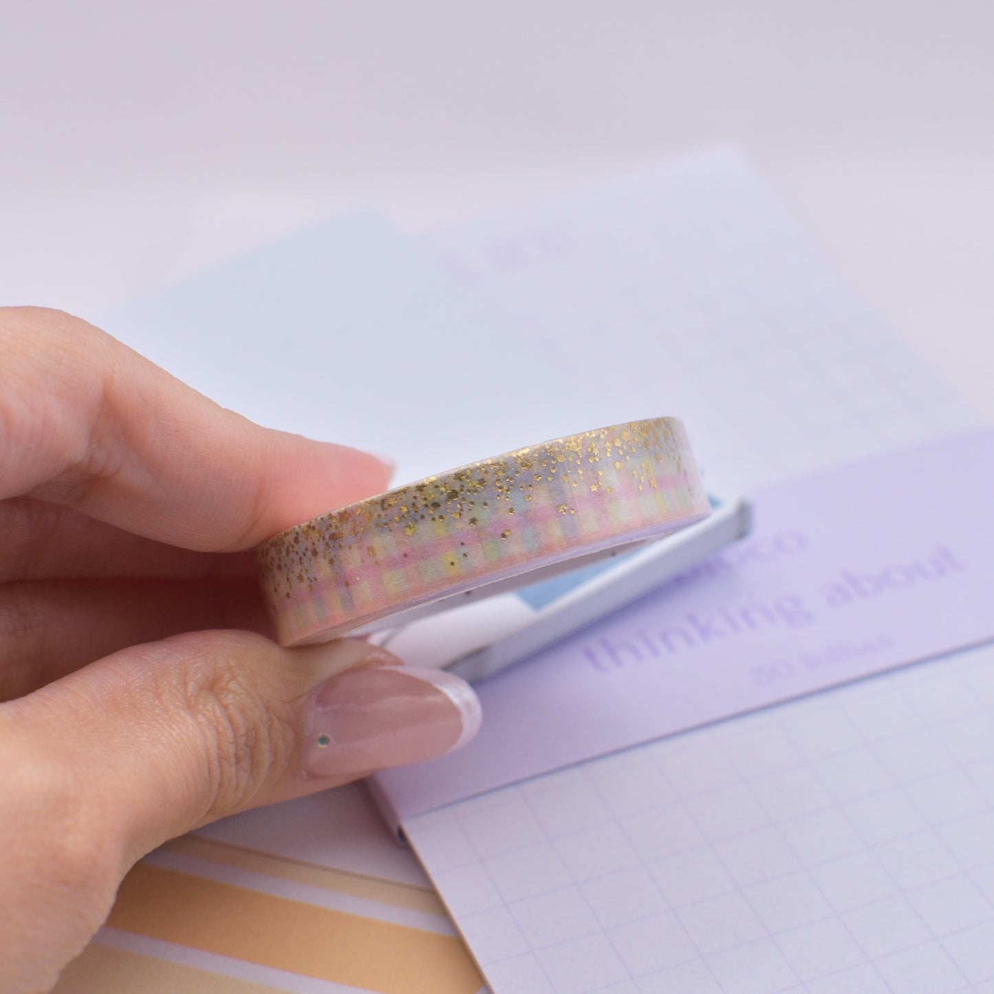 Amostra de Washi Tape - Simply Gilded 10 mm - Rainbow Gingham Stardust