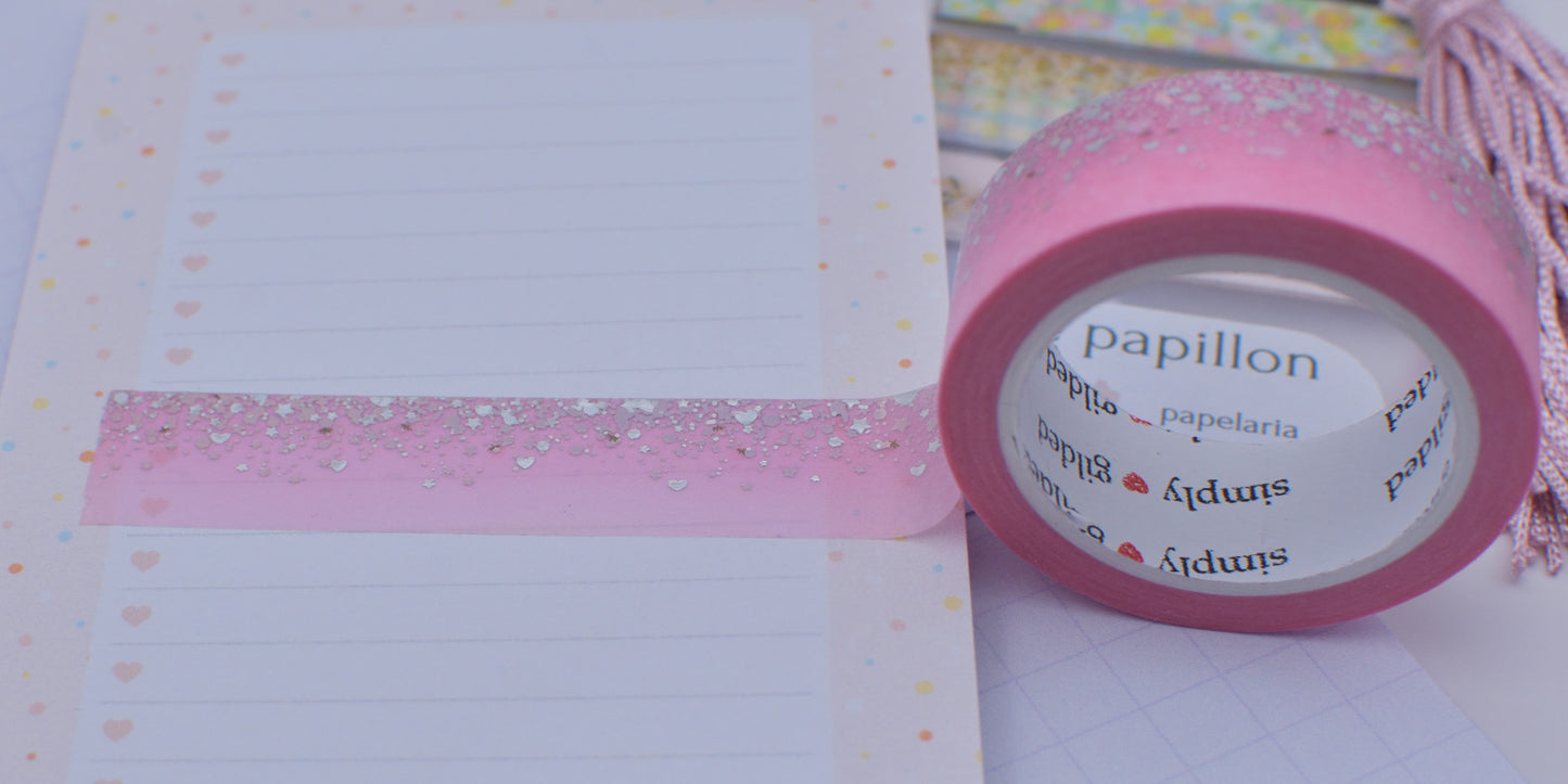 Amostra de Washi Tape - Simply Gilded 15 mm - Strawberry Milk Stardust