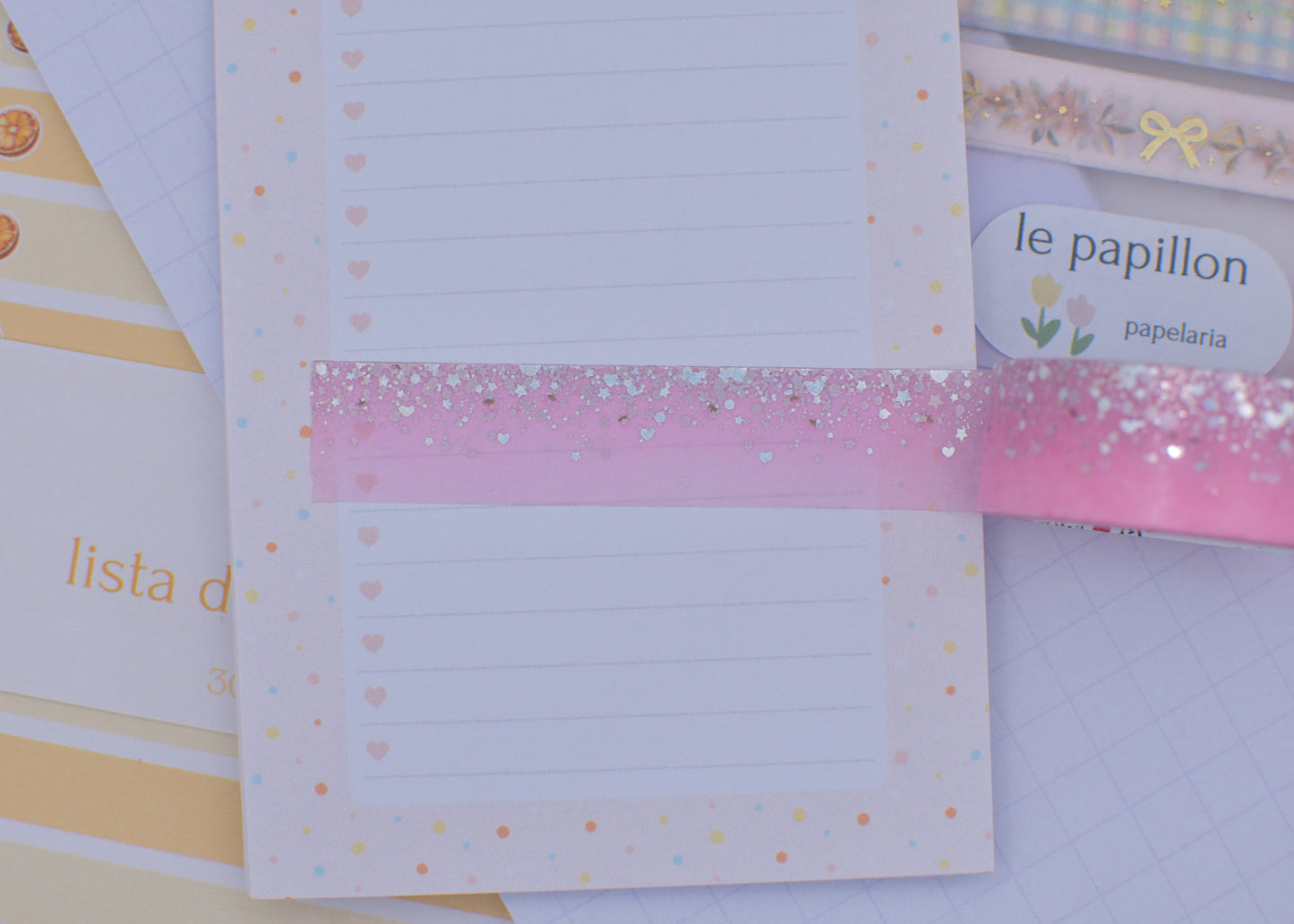 Amostra de Washi Tape - Simply Gilded 15 mm - Strawberry Milk Stardust