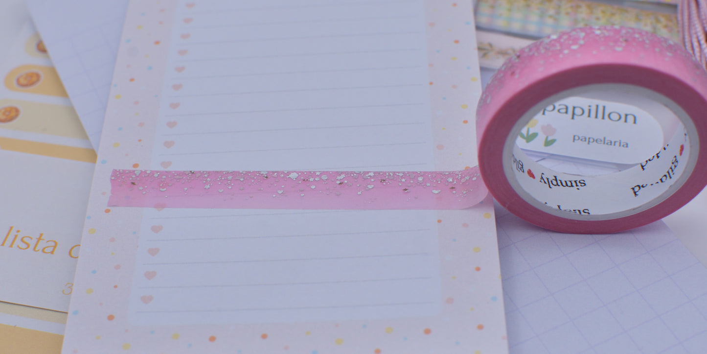 Amostra de Washi Tape - Simply Gilded 10 mm - Strawberry Milk Stardust