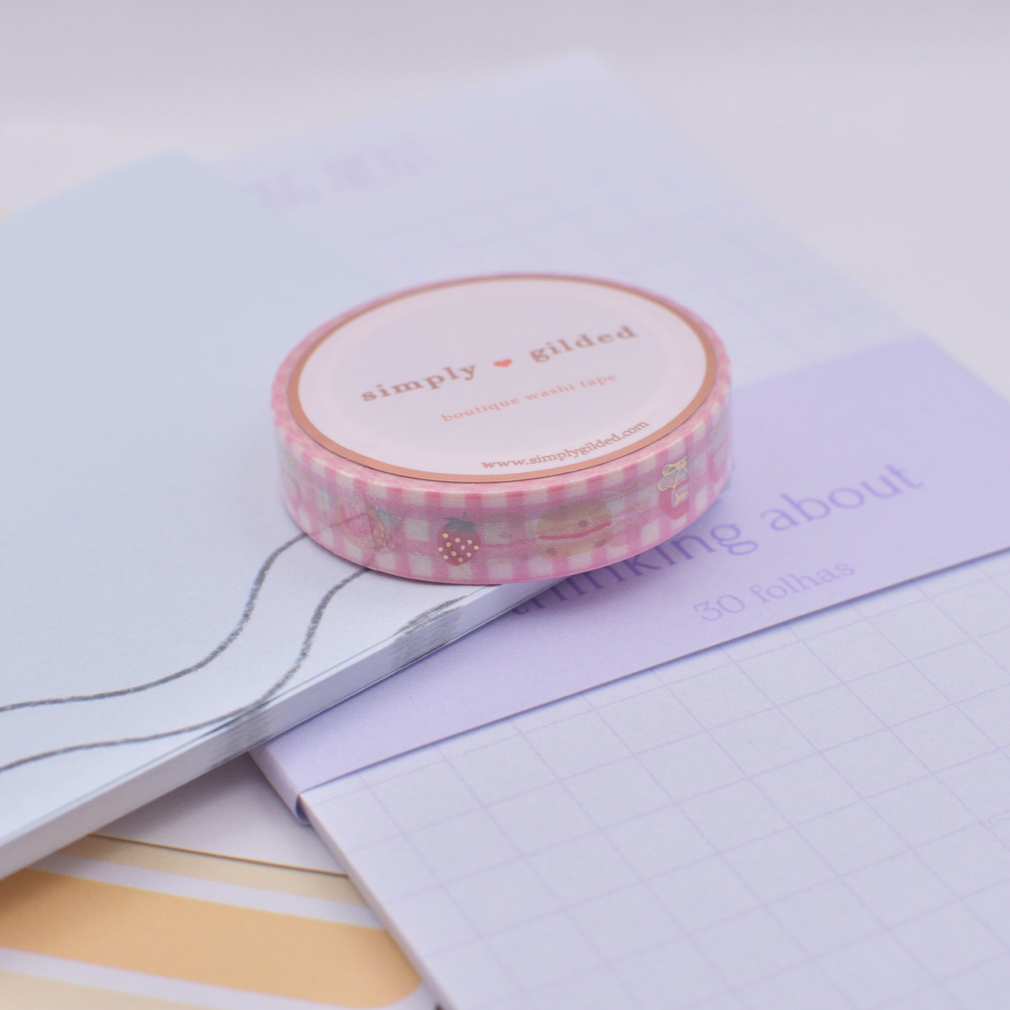 Amostra de Washi Tape - Simply Gilded 10 mm - Strawberry Jam Pink Gingham