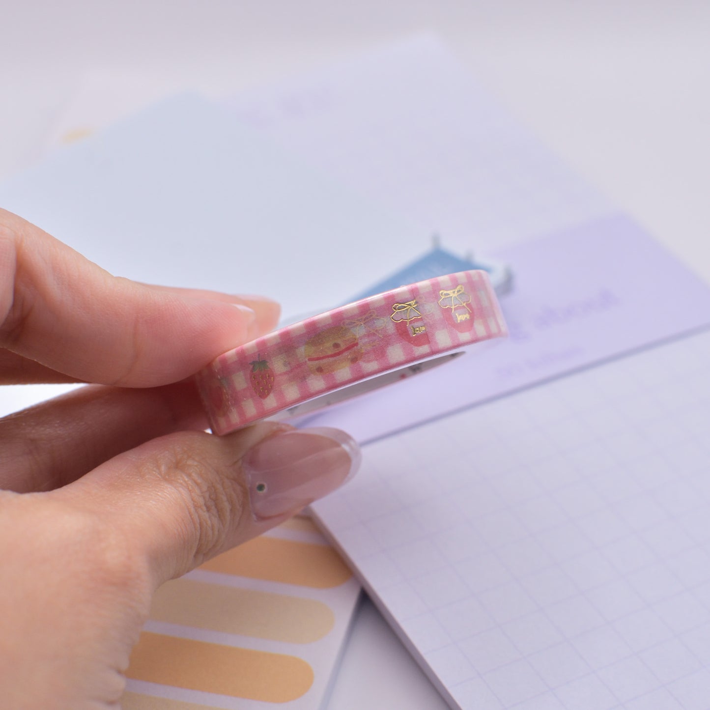 Amostra de Washi Tape - Simply Gilded 10 mm - Strawberry Jam Pink Gingham