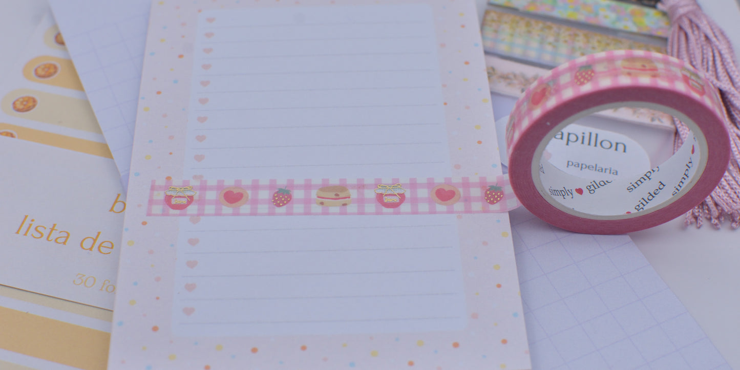 Amostra de Washi Tape - Simply Gilded 10 mm - Strawberry Jam Pink Gingham