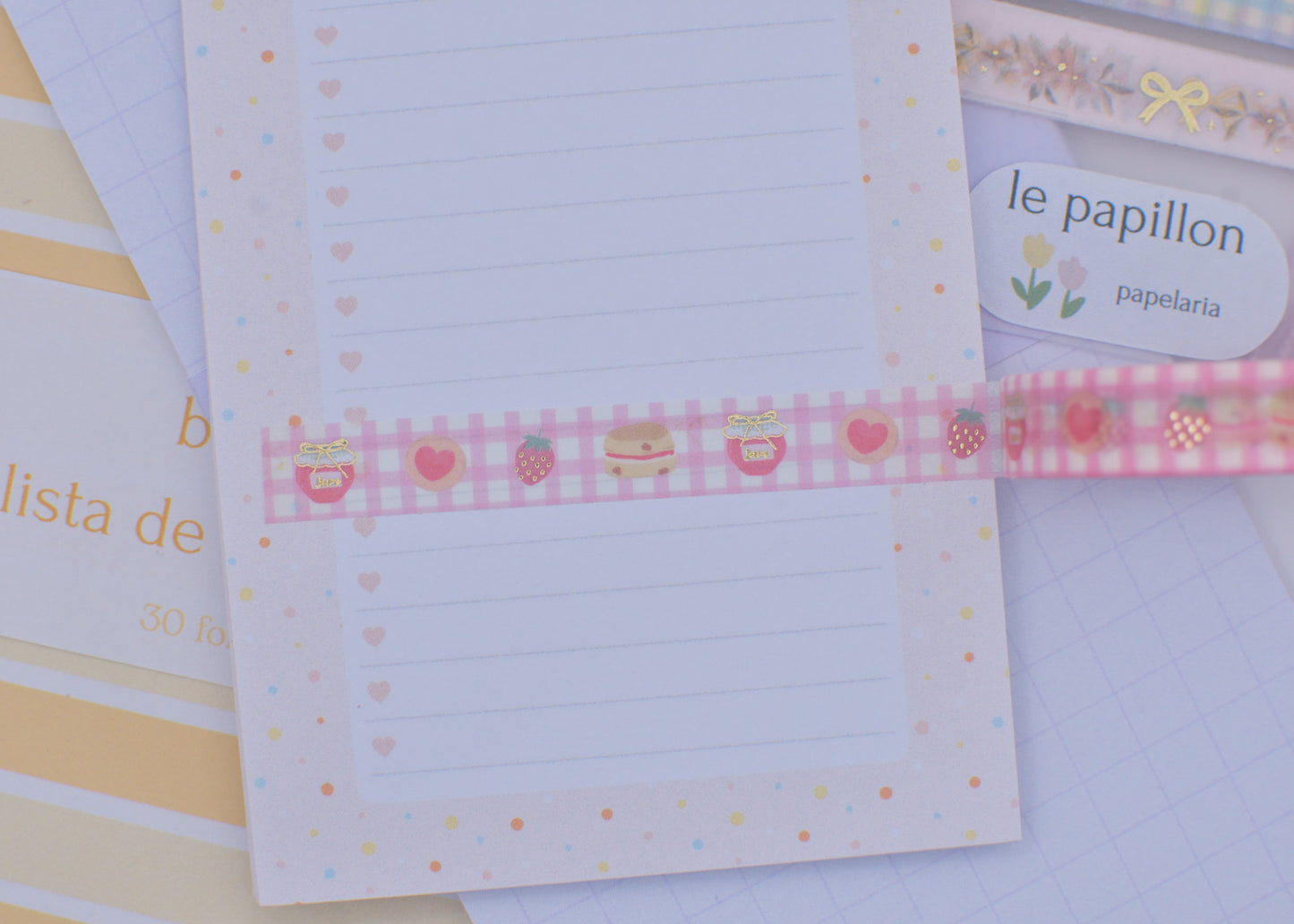 Amostra de Washi Tape - Simply Gilded 10 mm - Strawberry Jam Pink Gingham