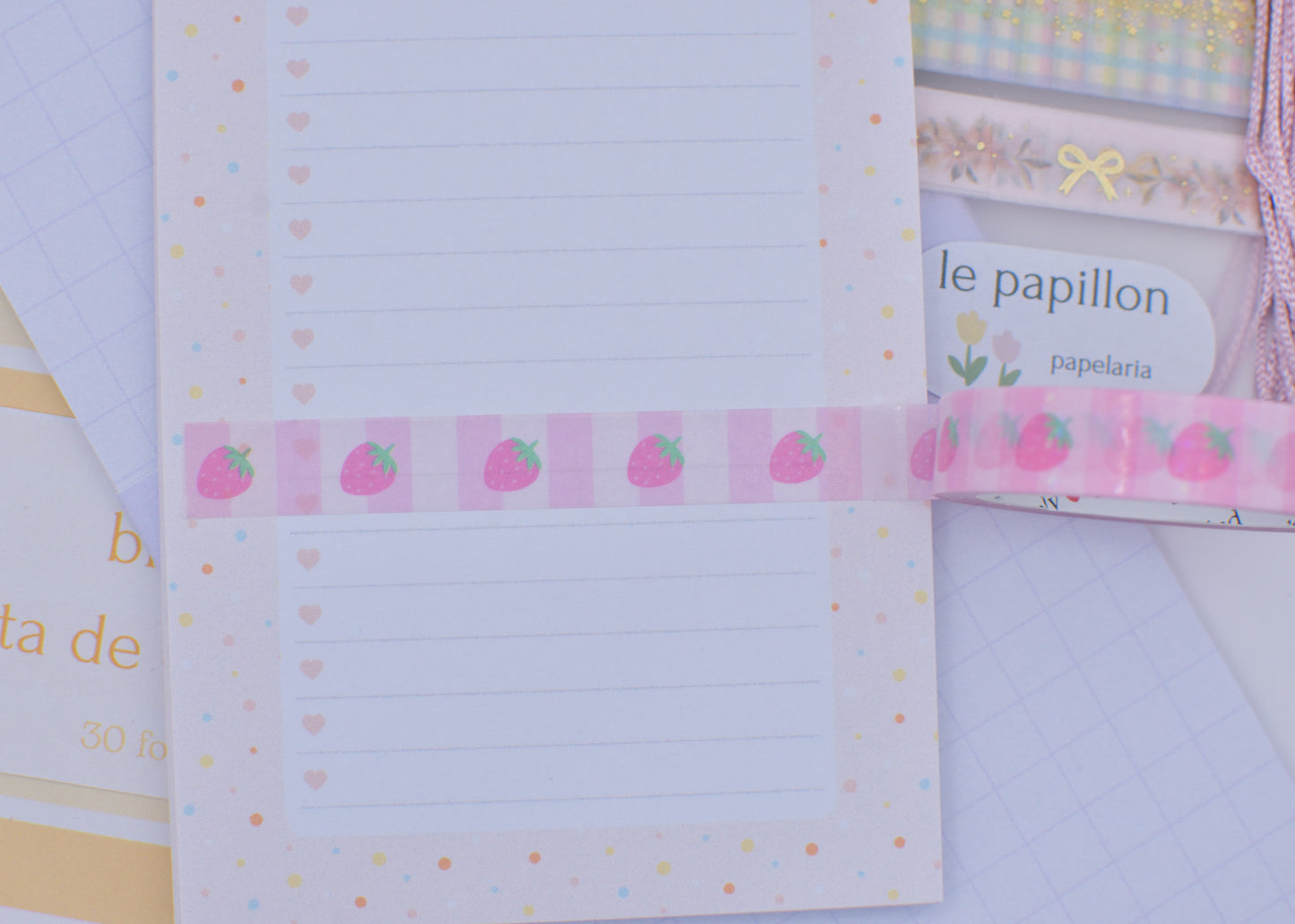 Amostra de Washi Tape - Simply Gilded 10 mm - Strawberry Milk Parfait Stripe