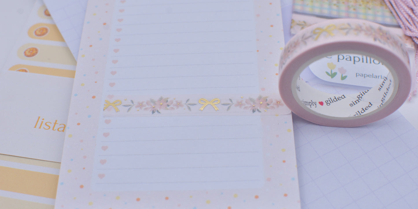 Amostra de Washi Tape - Simply Gilded 10 mm - Christmas Bow and Poinsettia