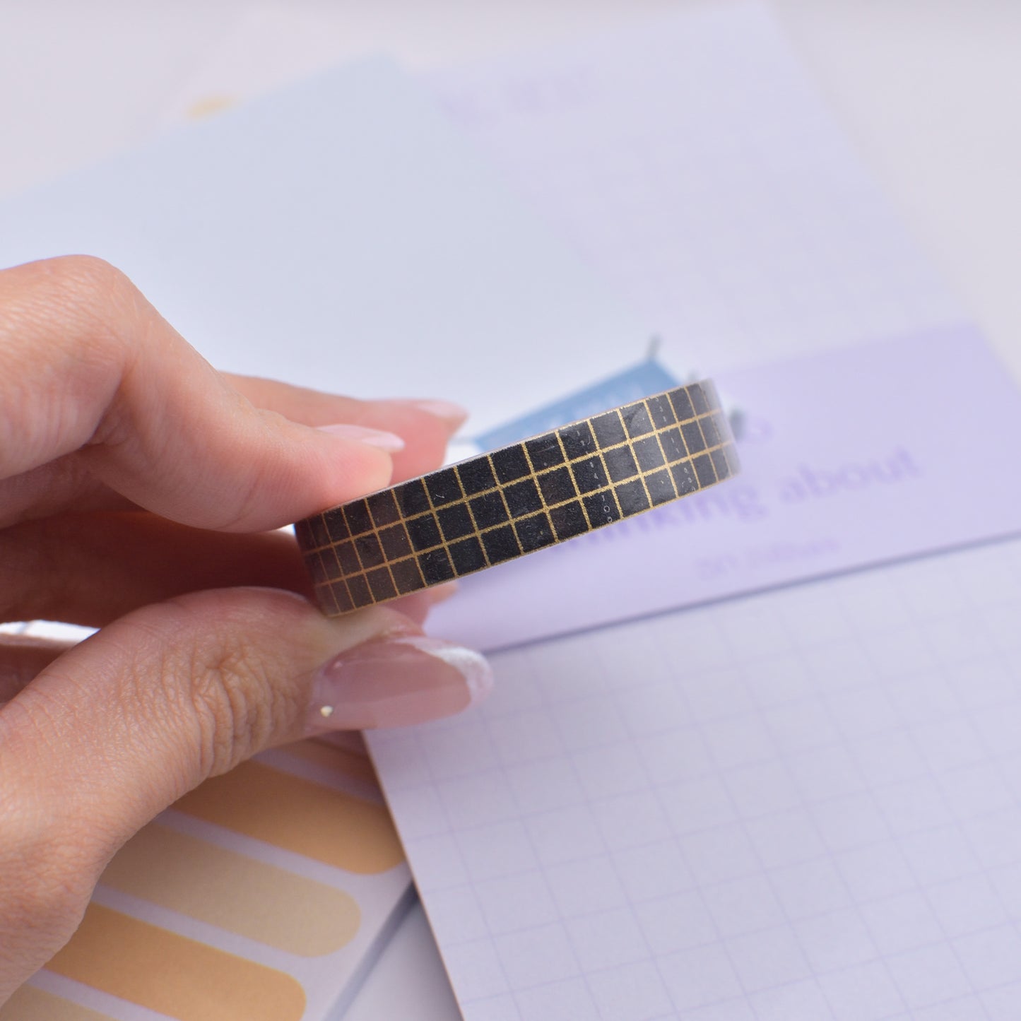 Amostra de Washi Tape - Simply Gilded 10 mm - Black Glitter Grid