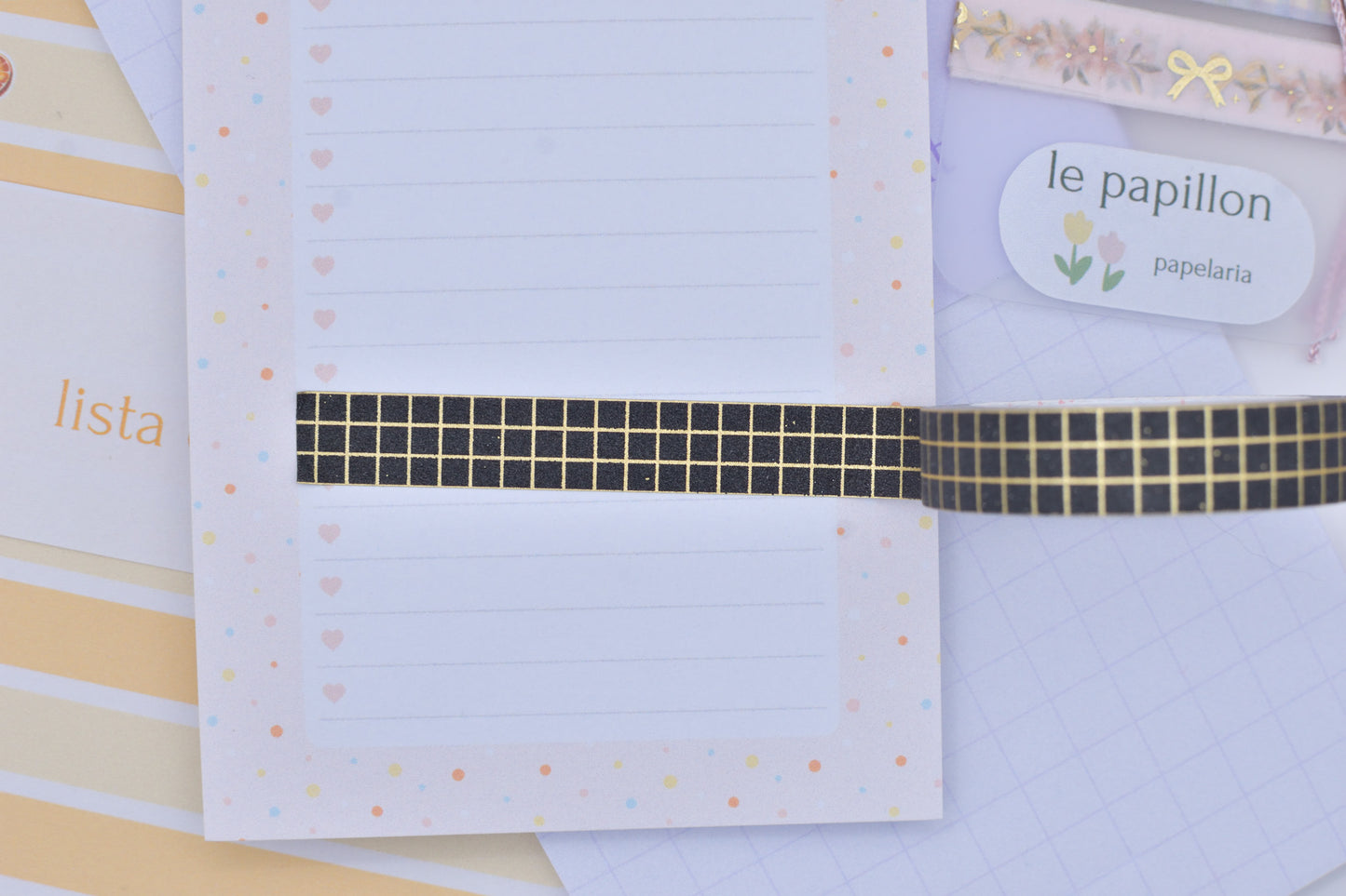 Amostra de Washi Tape - Simply Gilded 10 mm - Black Glitter Grid