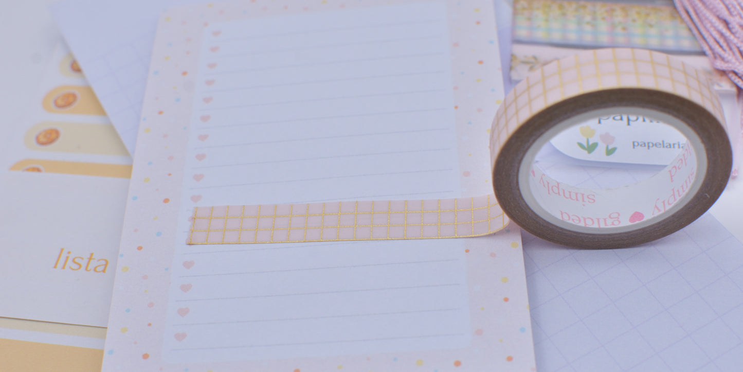 Amostra de Washi Tape - Simply Gilded 10 mm - Pink Glitter Grid