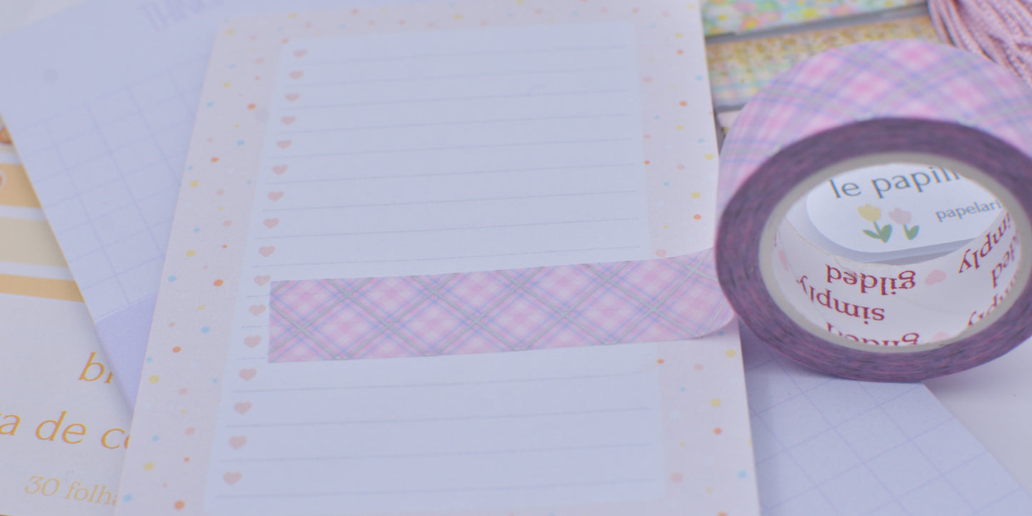 Amostra de Washi Tape - Simply Gilded 15 mm - Cotton candy Plaid Pink