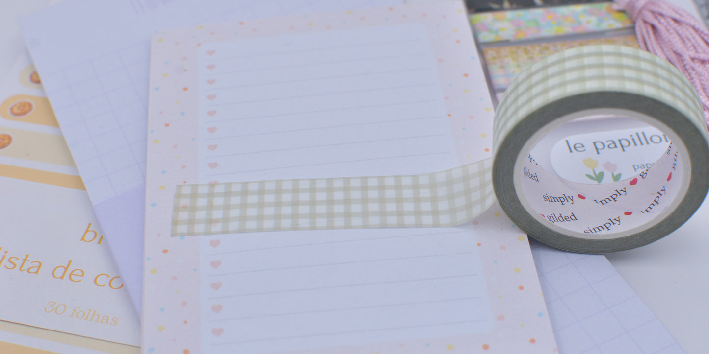 Amostra de Washi Tape - Simply Gilded 15 mm - Strawberry Jam Green Gingham
