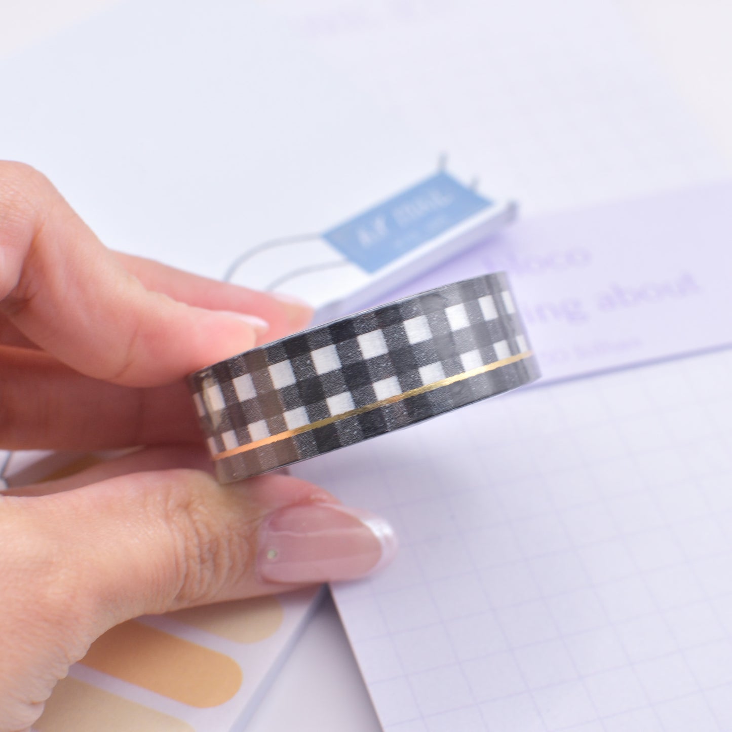Amostra de Washi Tape - Simply Gilded 15 mm - Classic Black&White Buffalo Plaid Simple Line