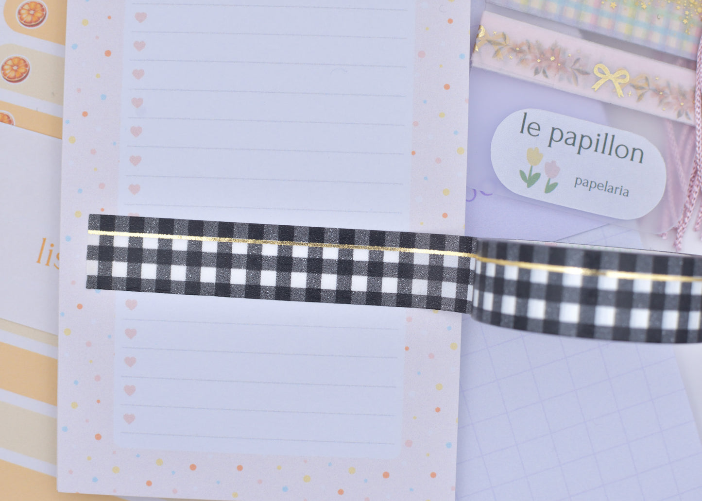 Amostra de Washi Tape - Simply Gilded 15 mm - Classic Black&White Buffalo Plaid Simple Line