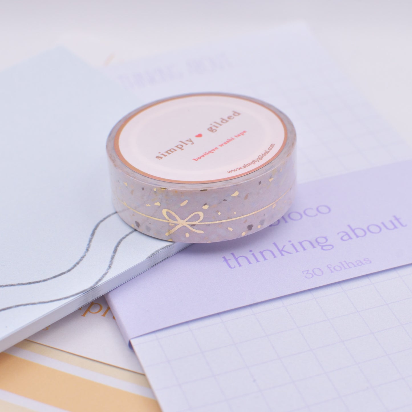 Amostra de Washi Tape - Simply Gilded 15 mm - Pink Terrazzo Simple Line Bow