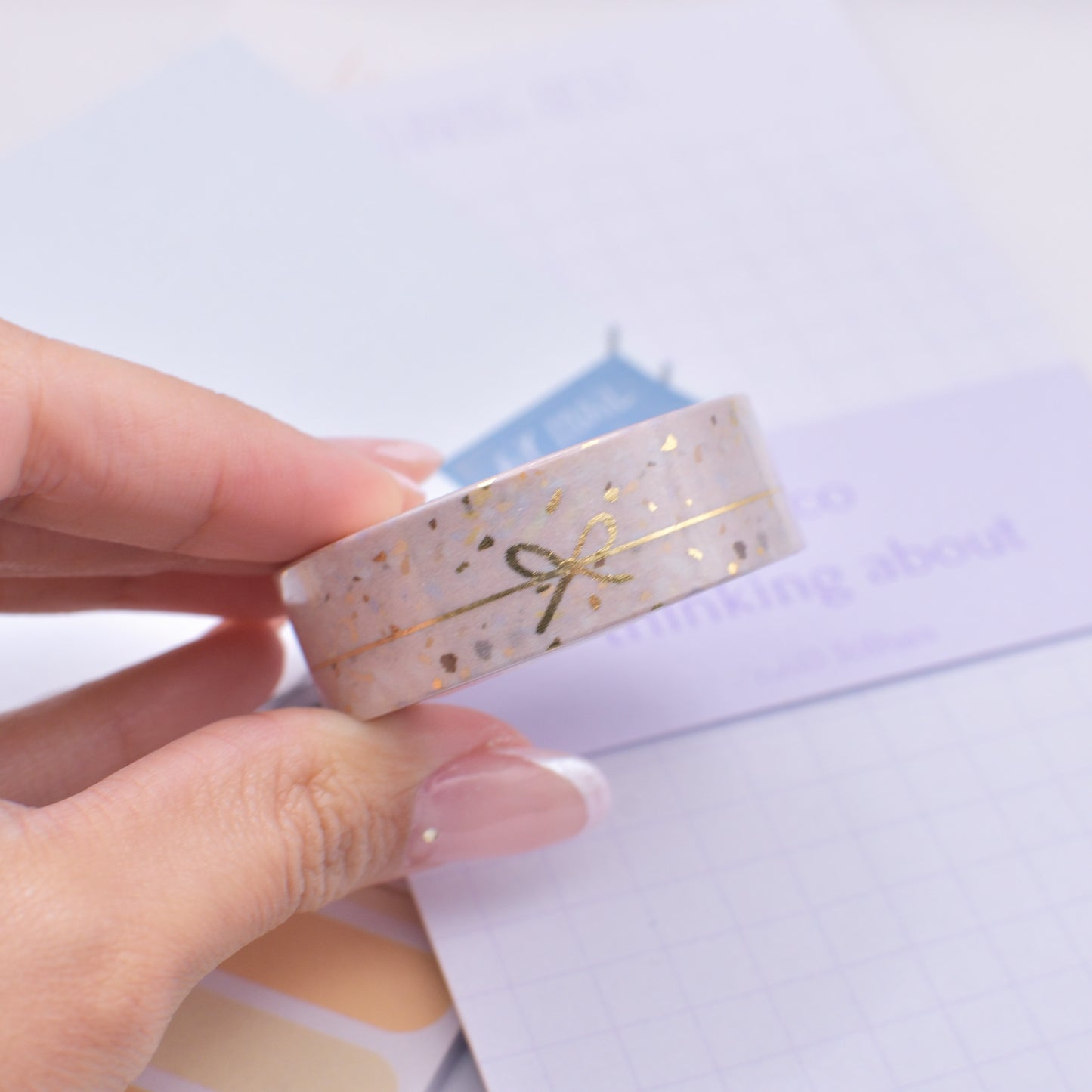 Amostra de Washi Tape - Simply Gilded 15 mm - Pink Terrazzo Simple Line Bow