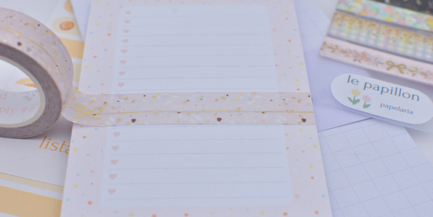 Amostra de Washi Tape - Simply Gilded 15 mm - Pink Terrazzo Simple Line Bow
