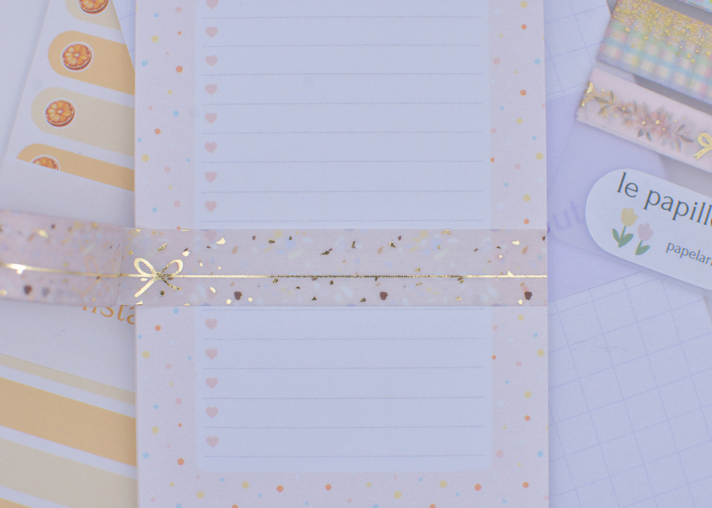 Amostra de Washi Tape - Simply Gilded 15 mm - Pink Terrazzo Simple Line Bow
