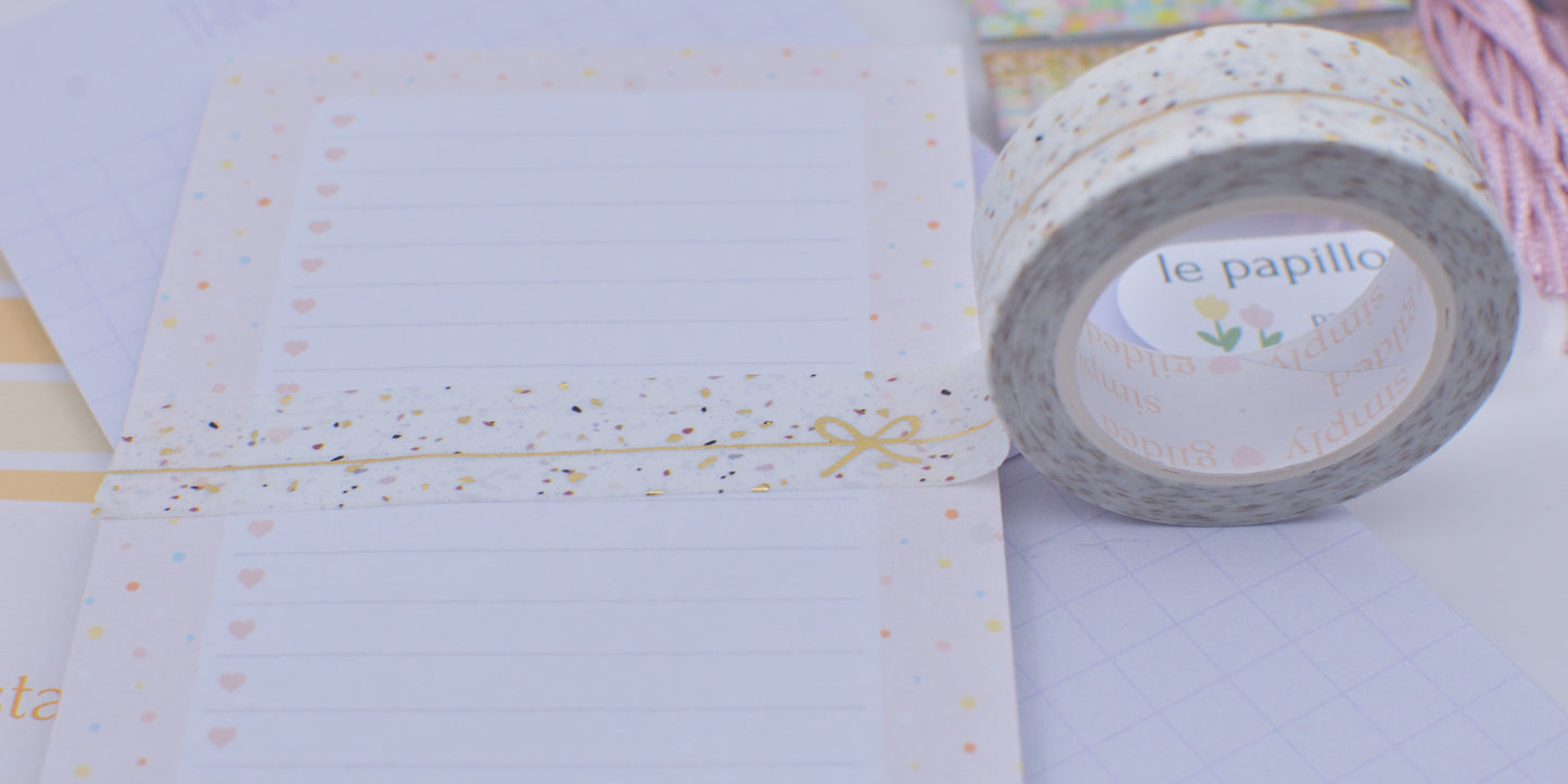 Amostra de Washi Tape - Simply Gilded 15 mm - White Terrazzo Simple Line Bow