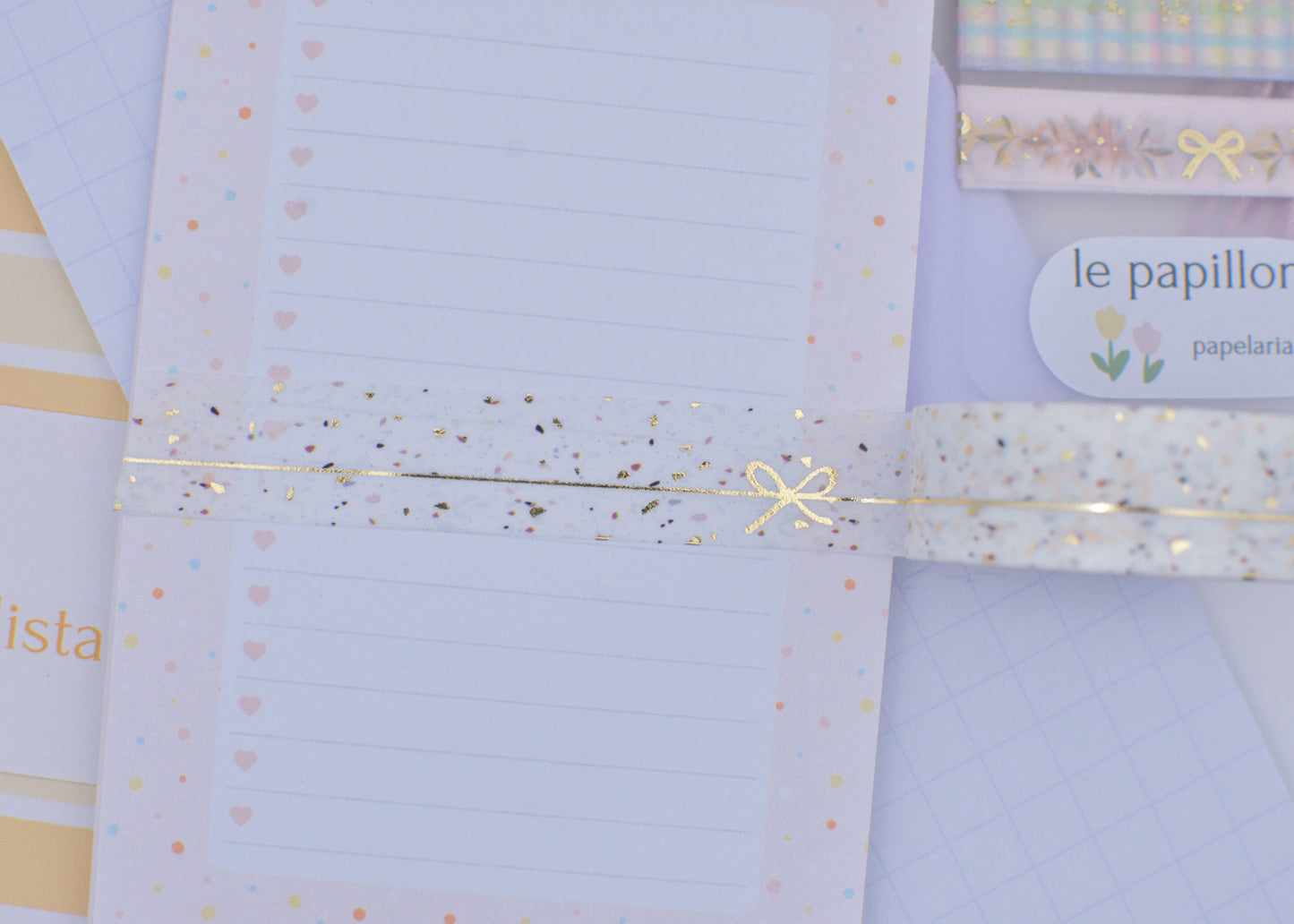 Amostra de Washi Tape - Simply Gilded 15 mm - White Terrazzo Simple Line Bow