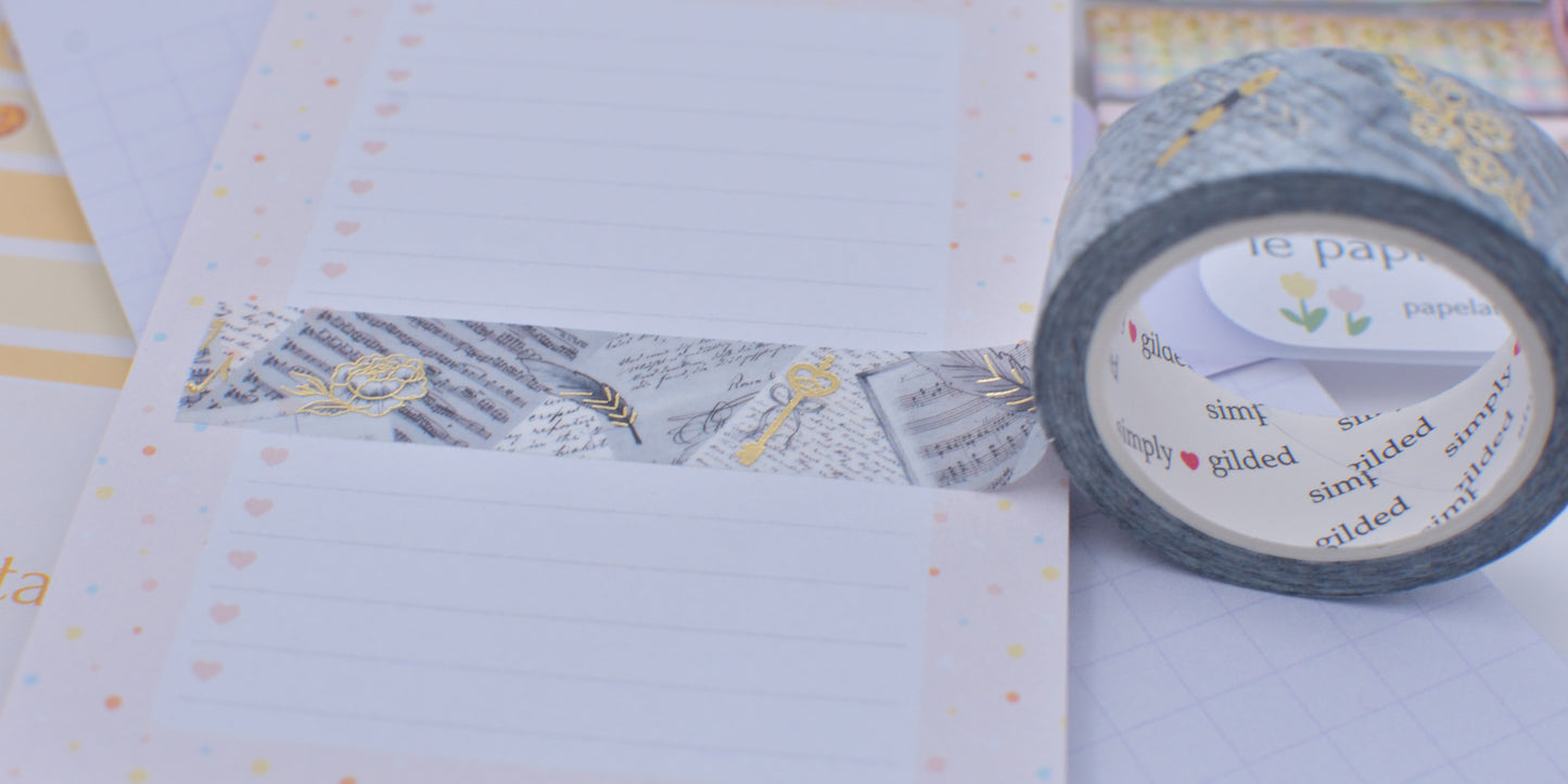 Amostra de washi Tape - Simply Gilded 15 mm - Poetry 101 Secrets Unlocked