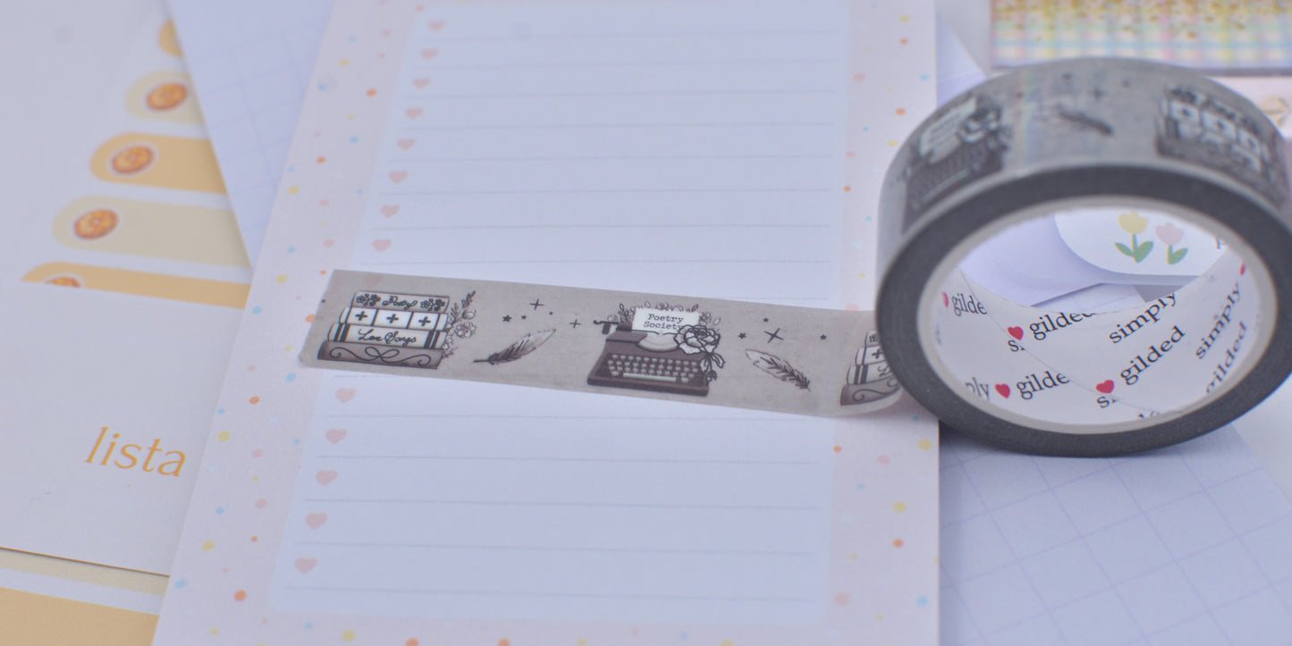 Amostra de Washi Tape - Simply Gilded 15 mm - Poetry 101 Typewriter