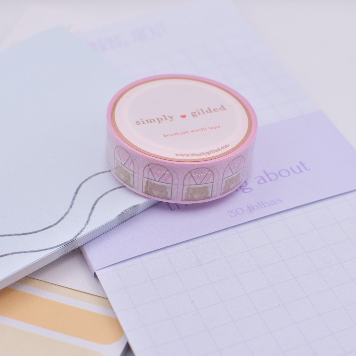 Amostra de Washi Tape - Simply Gilded 15 mm - Window Bear Pink