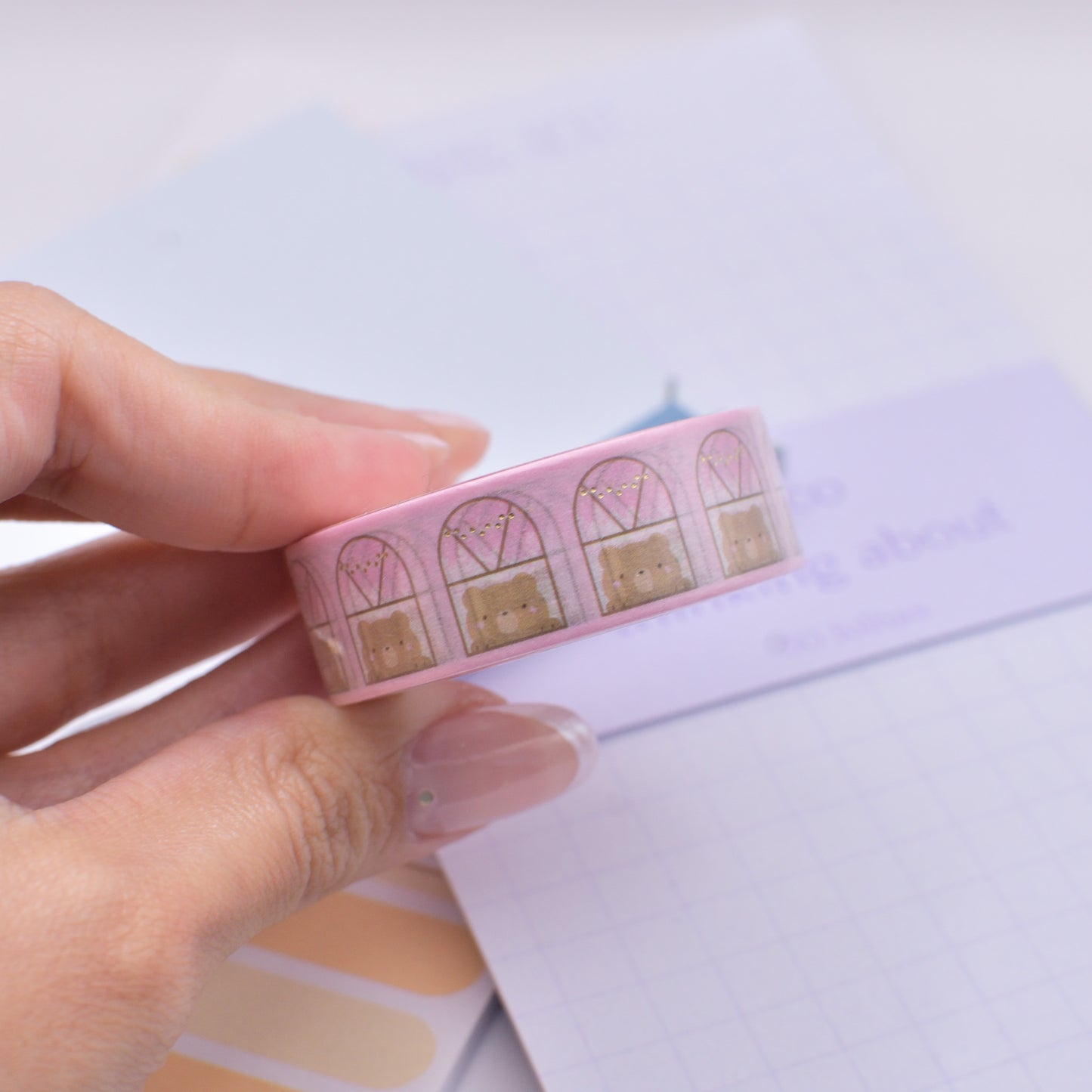 Amostra de Washi Tape - Simply Gilded 15 mm - Window Bear Pink