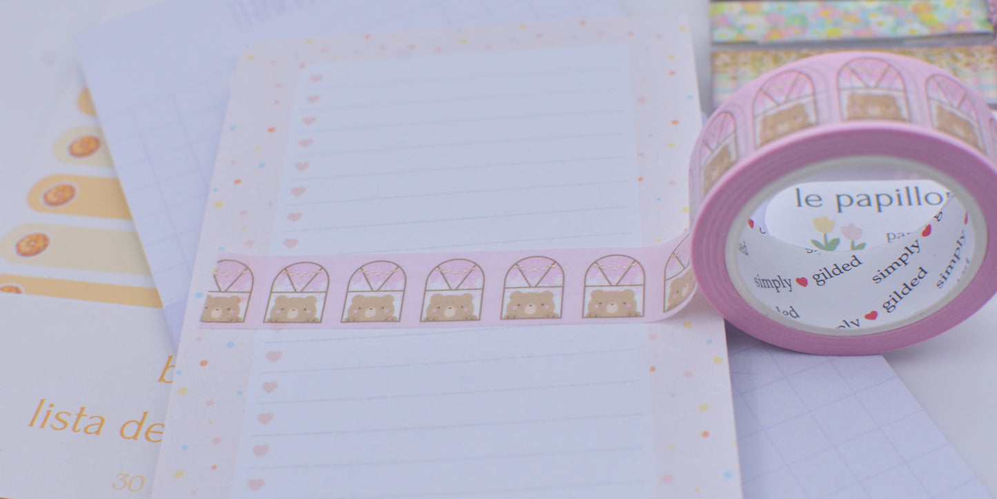 Amostra de Washi Tape - Simply Gilded 15 mm - Window Bear Pink