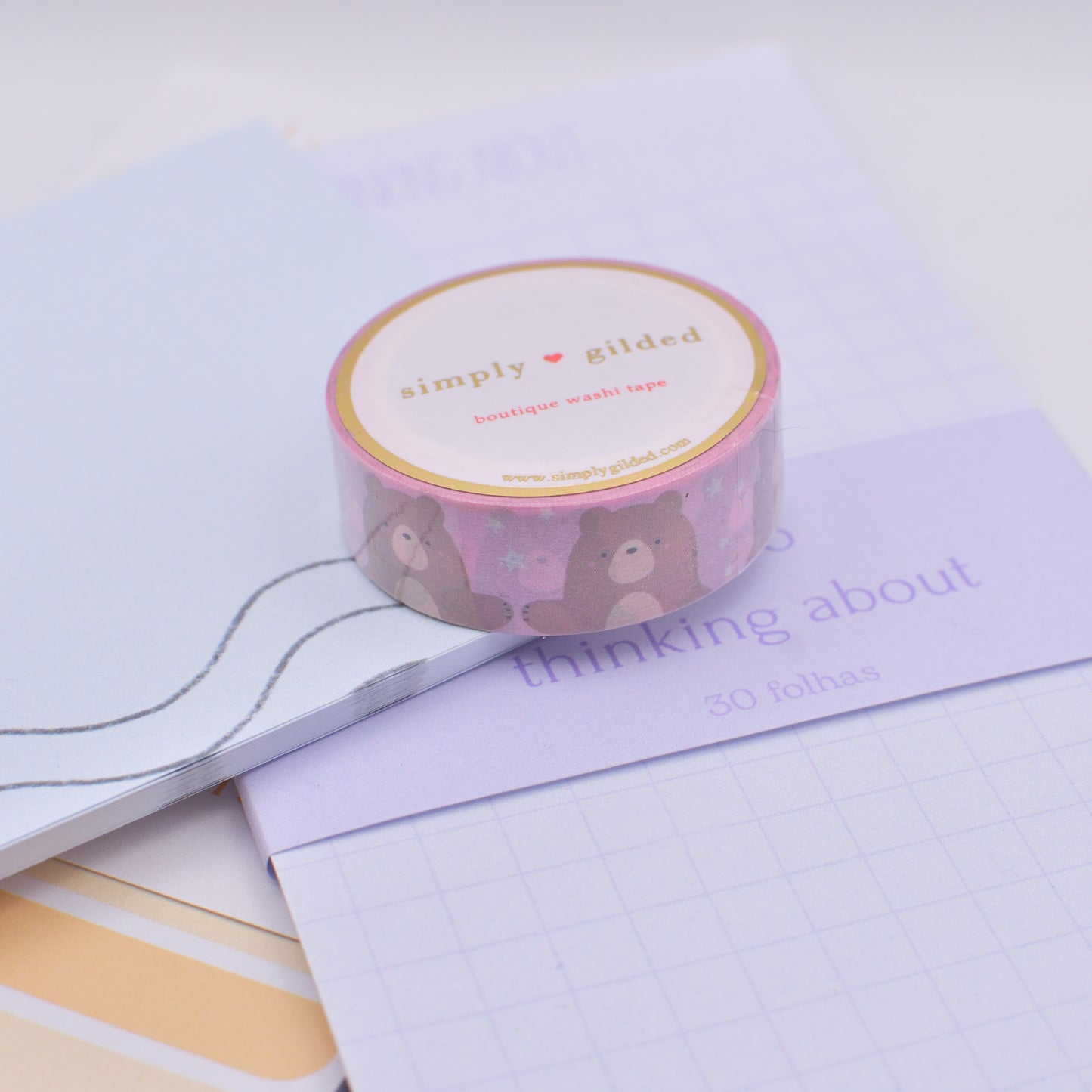 Amostra de Washi Tape - Simply Gilded 15 mm - Bear Stars Pink