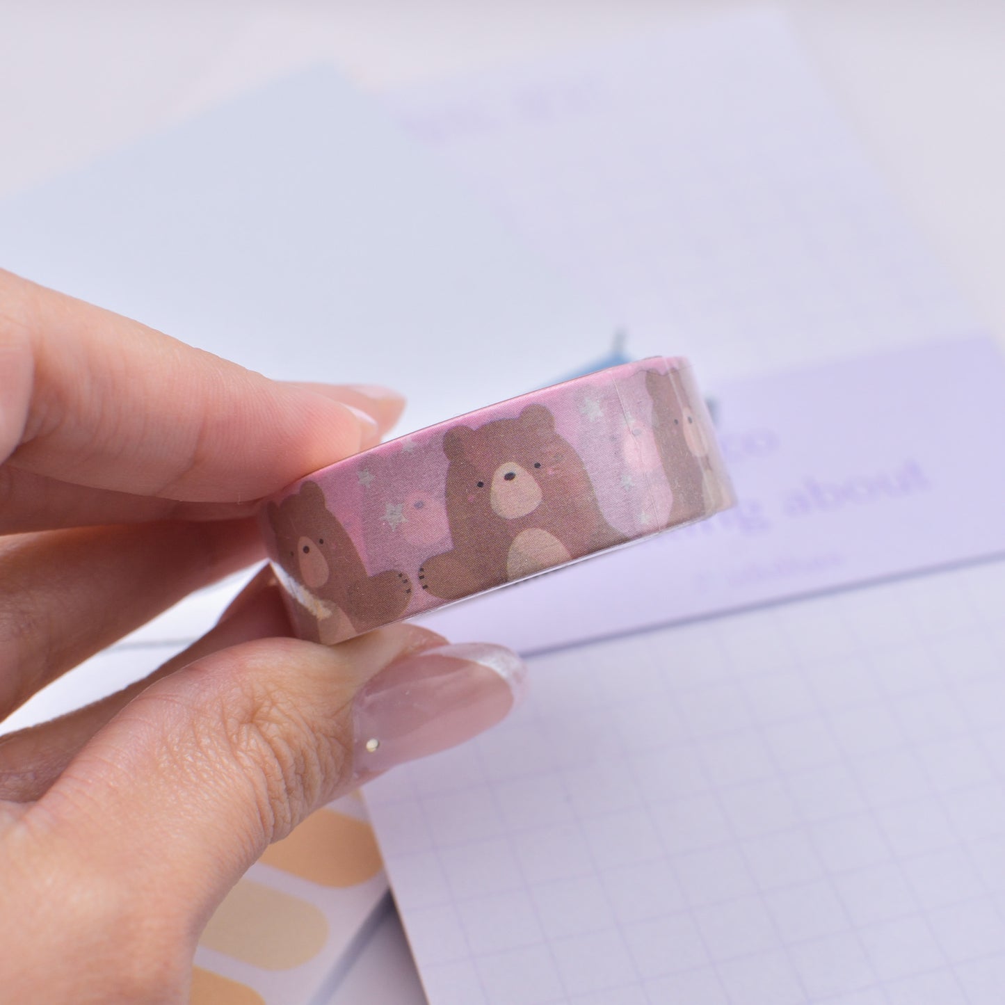 Amostra de Washi Tape - Simply Gilded 15 mm - Bear Stars Pink