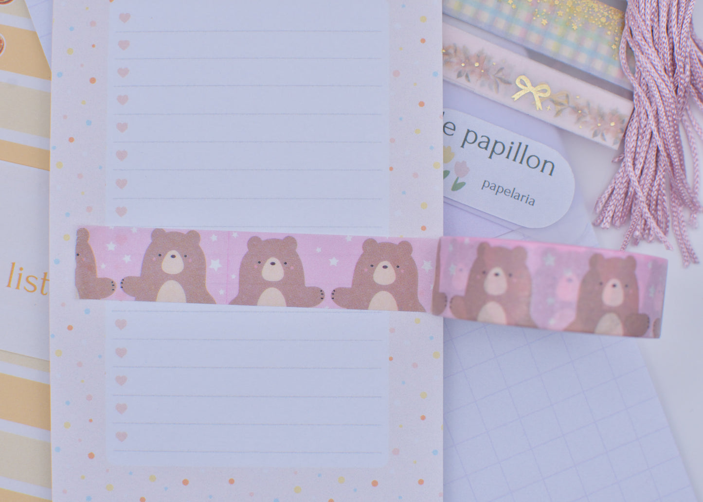 Amostra de Washi Tape - Simply Gilded 15 mm - Bear Stars Pink