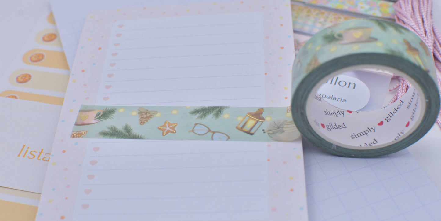Amostra de washi Tape - Simply Gilded 15 mm - Hearth Cozy Pattern