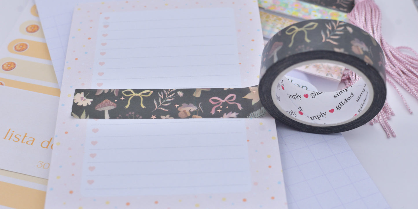 Amostra de Washi Tape - Simply Gilded 15 mm - Cozy Chronicles Pattern