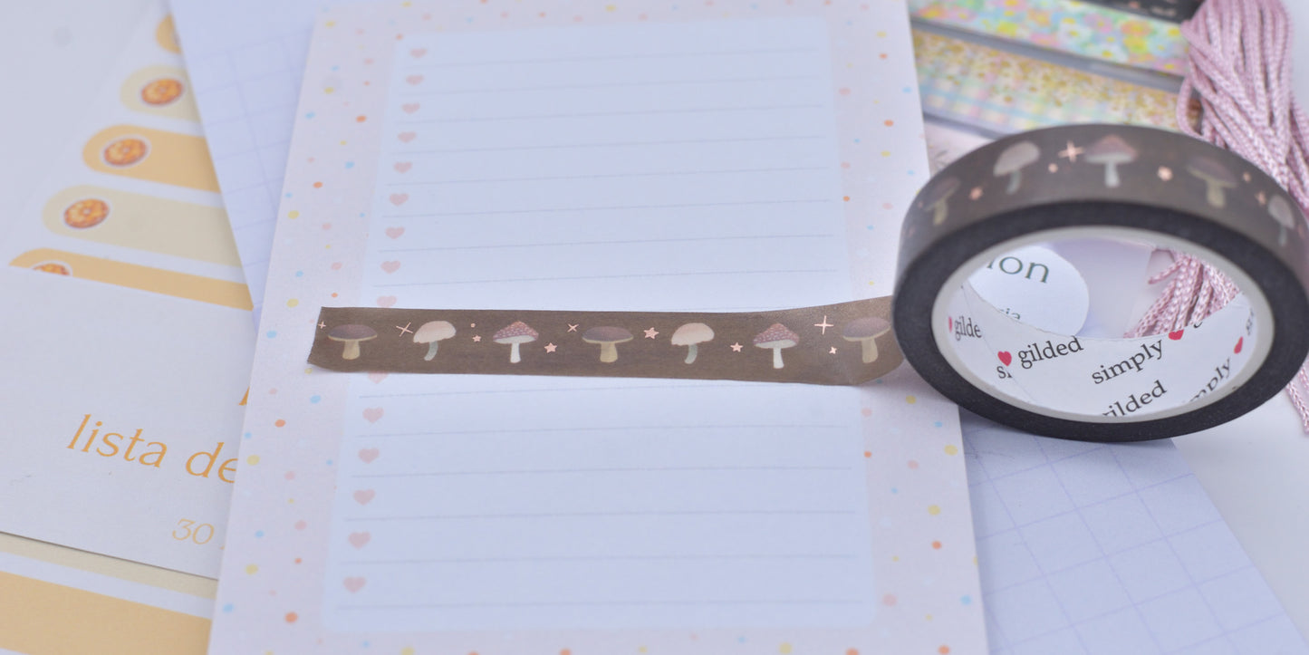 Amostra de Washi Tape - Simply Gilded 10 mm - Cozy Chronicles Mushrooms