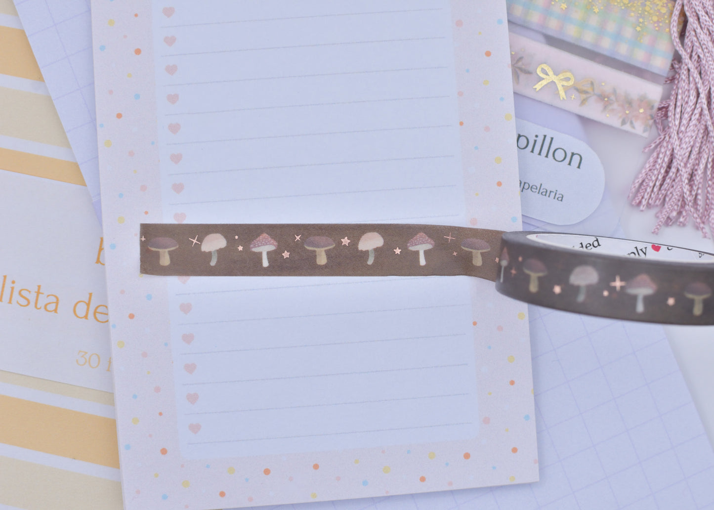 Amostra de Washi Tape - Simply Gilded 10 mm - Cozy Chronicles Mushrooms