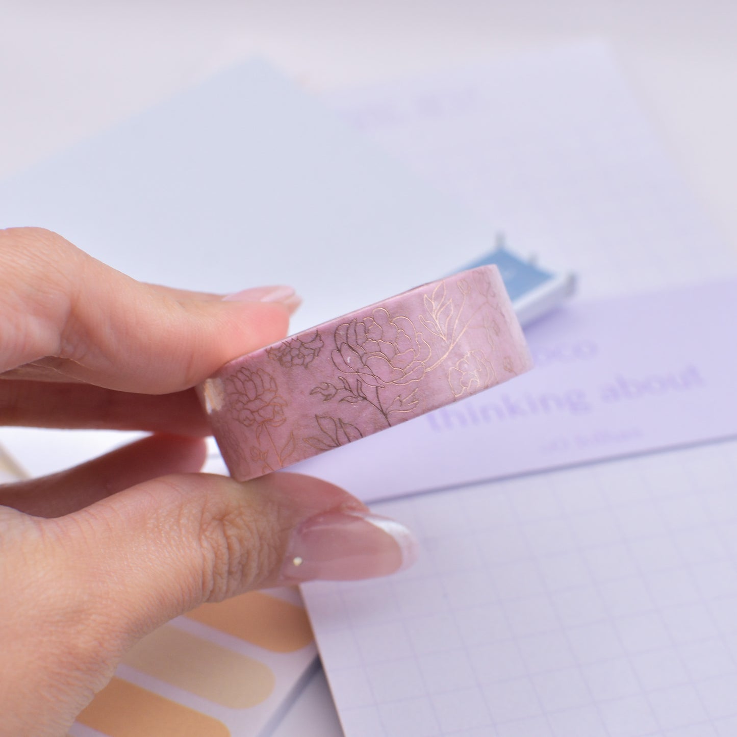 Amostra de Washi Tape - Simply Gilded 15 mm - Pink Minimal Line Peonies