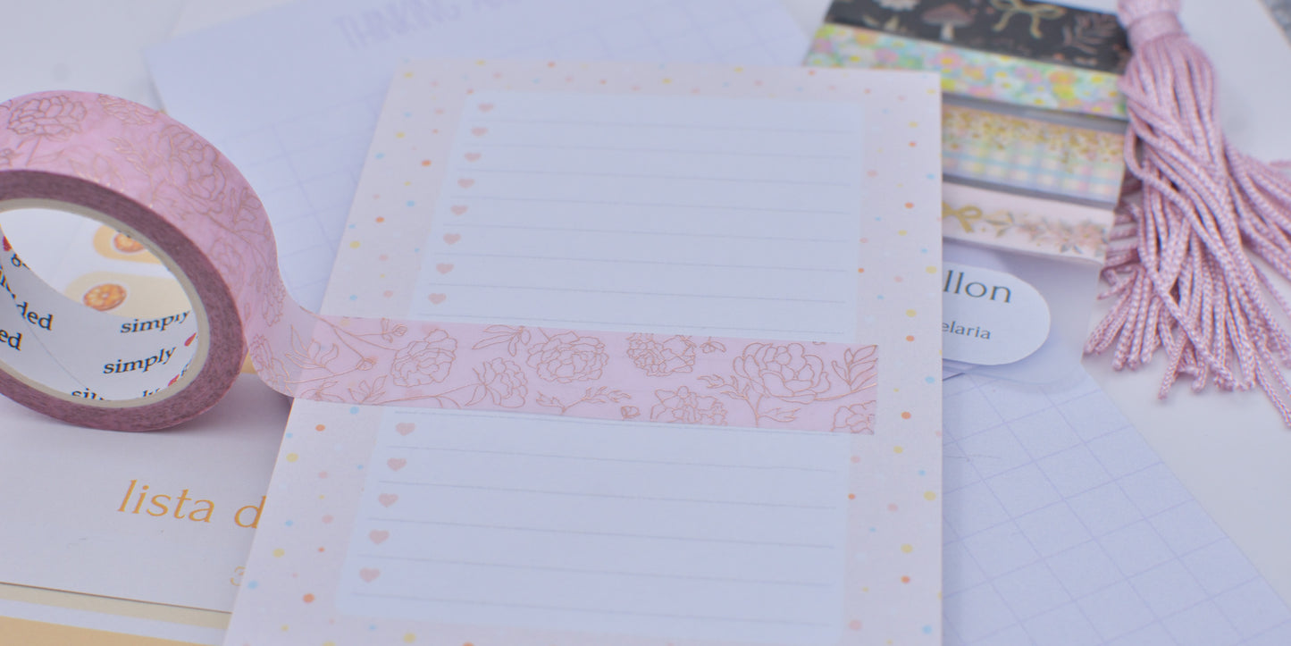Amostra de Washi Tape - Simply Gilded 15 mm - Pink Minimal Line Peonies