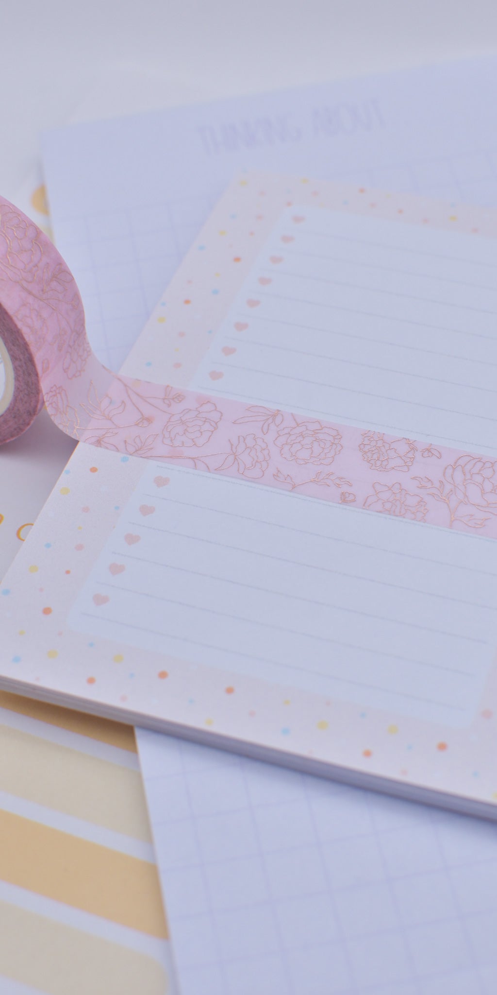 Amostra de Washi Tape - Simply Gilded 15 mm - Pink Minimal Line Peonies